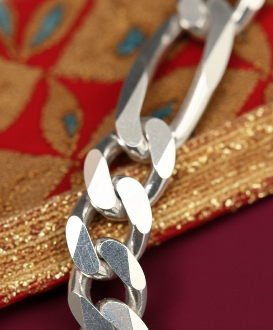 Pure 925 Sterling Silver Figaro Chain Bracelet for Gents