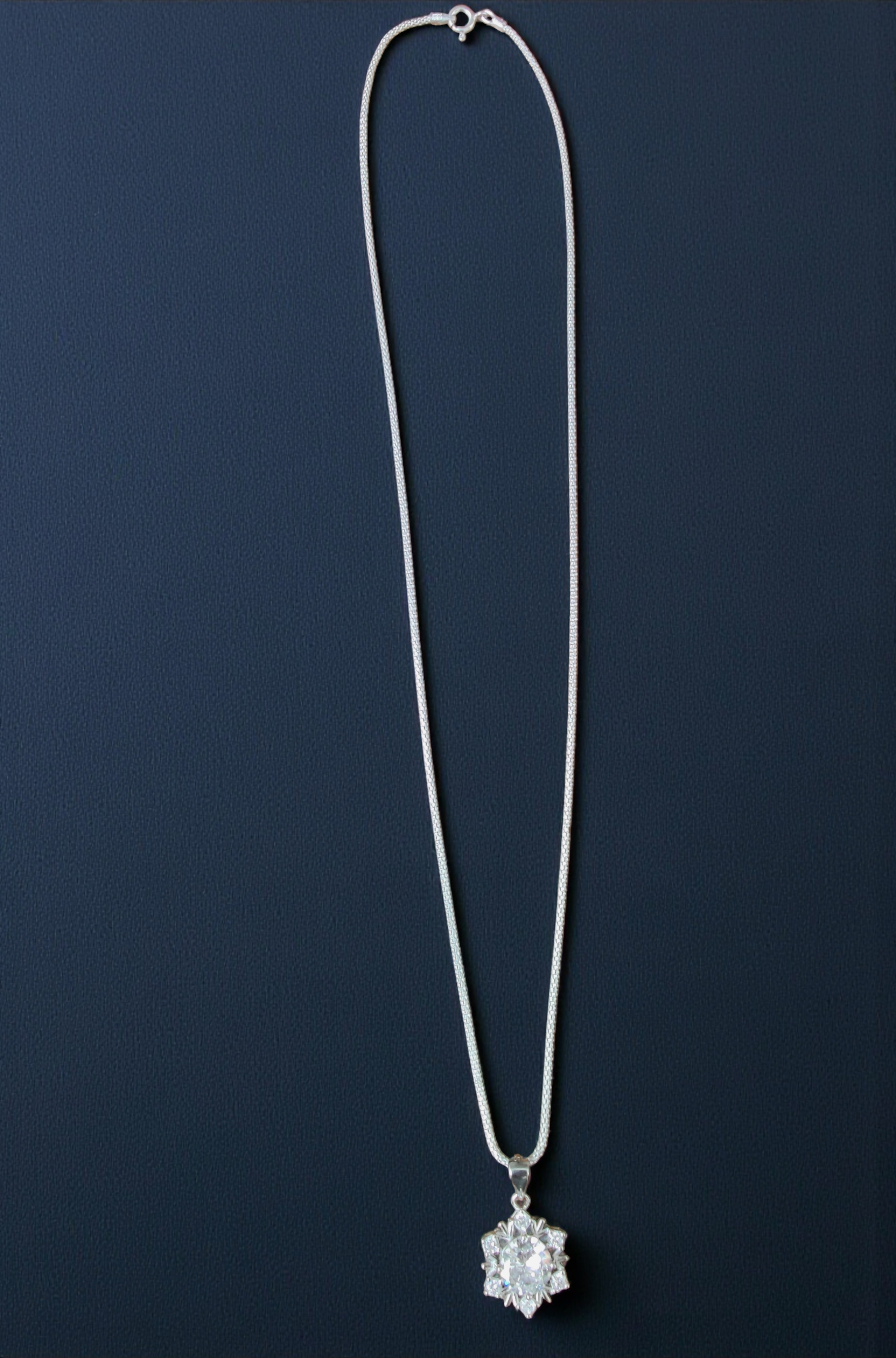 Pure 925 sterling silver Elegant Crystal Pendant Necklace with Crystal Stone, Sterling Silver Jewelry For Women,Girls