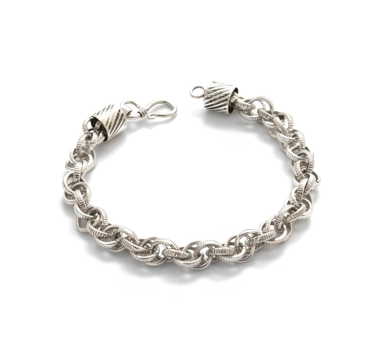 Pure Handcrafted 925 Sterling Oxidized Silver Bracelet Textured Double Link Chain Bracelet for Men & Women (Pack of 1)