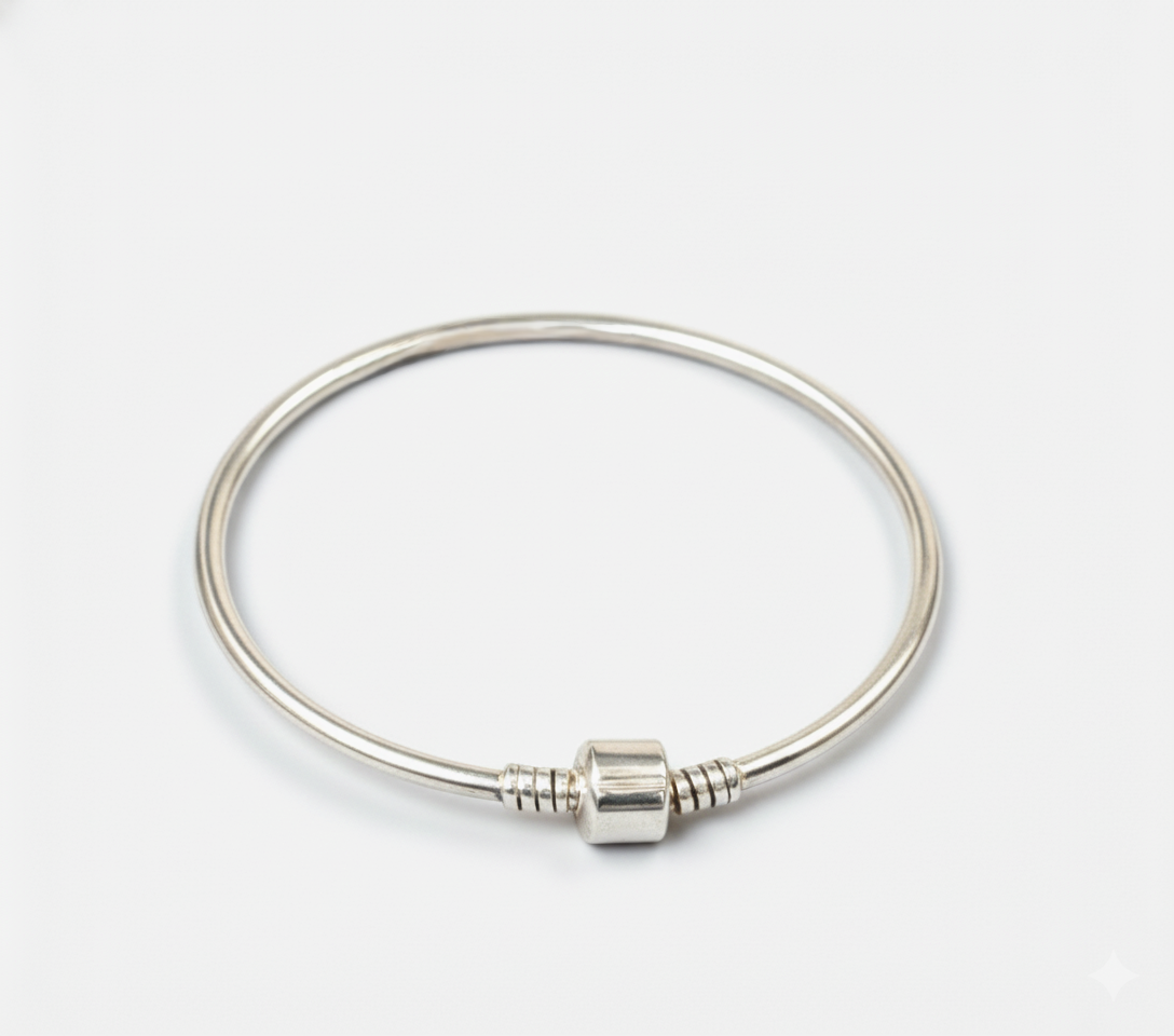 Pure 925 Sterling Silver Charm Bangle Bracelet with Barrel Clasp For Women,Girls (Pack of 1)