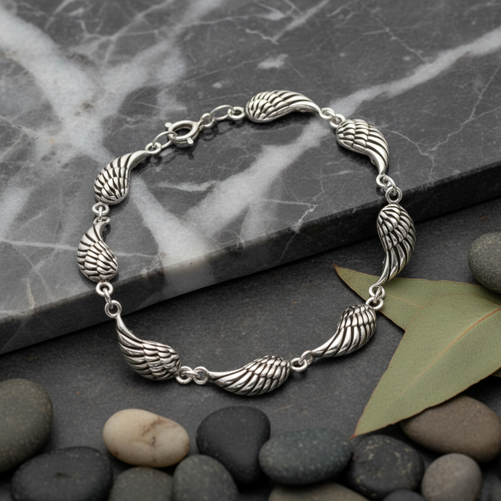 Pure 925 Sterling Silver Angel Wing Bracelet with Lobster Clasp, For Unisex (Pack of 1)