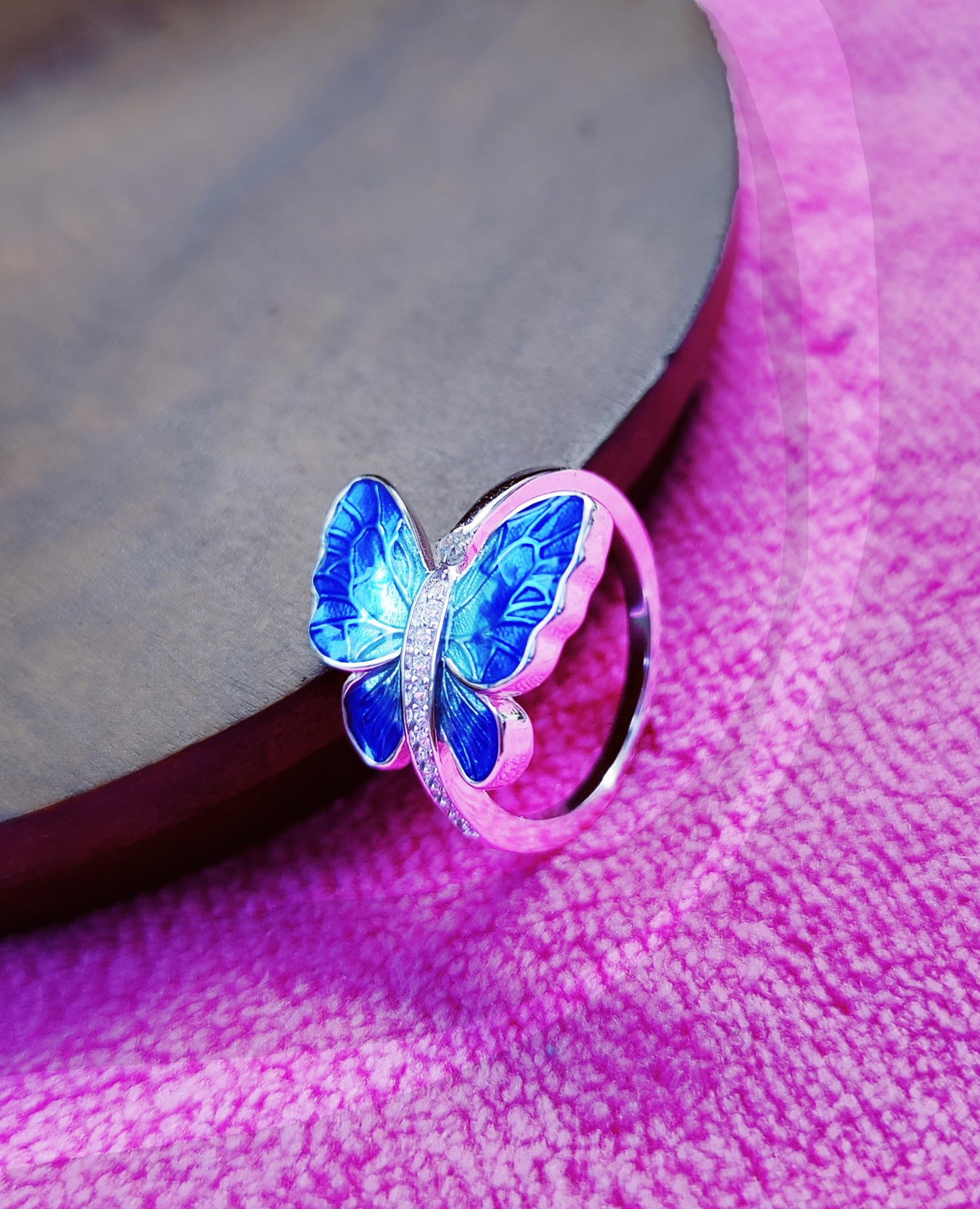 Pure 925 sterling silver Blue Butterfly Jewelry Set Necklace with Pendant, Earrings and Ring For Women,Girls (Set of 1)