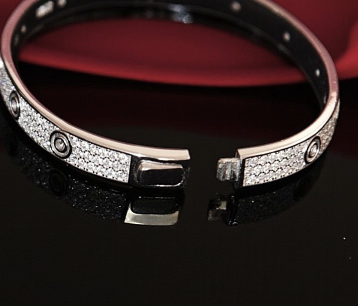 Pure 925 Sterling Silver Pave Crystal Bangle Bracelet with Secure Side-Push Lock For Women (Pack of 1)