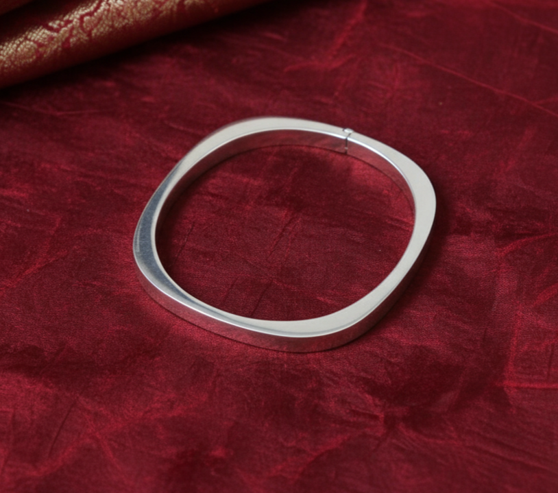 Pure 925 Sterling Silver Minimalist Geometric Bangle Bracelet with easy-to-push locking, For Women,Girls (Pack of 1)