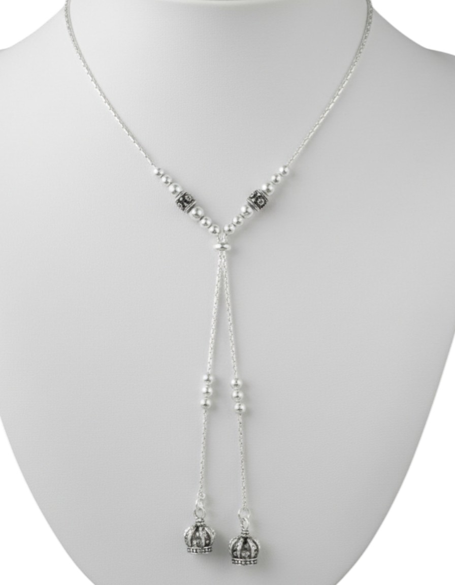 Pure 925 Sterling Silver Floral Lariat Necklace, Adjustable Y-Chain Long Tassel Drop for Women, Pack of 1