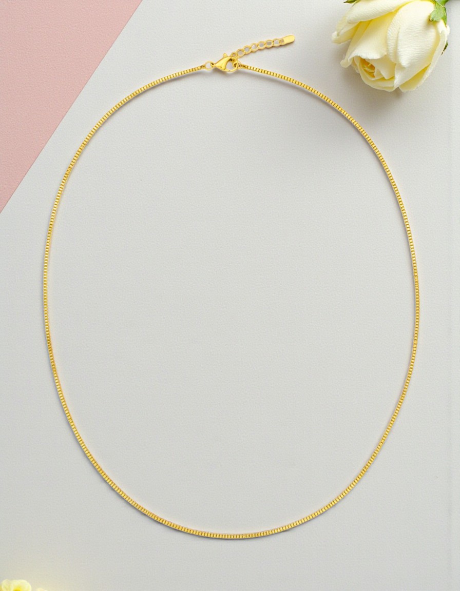 Pure 925 Sterling Silver Elegant Chain Necklace, Color Gold For Women,Girl