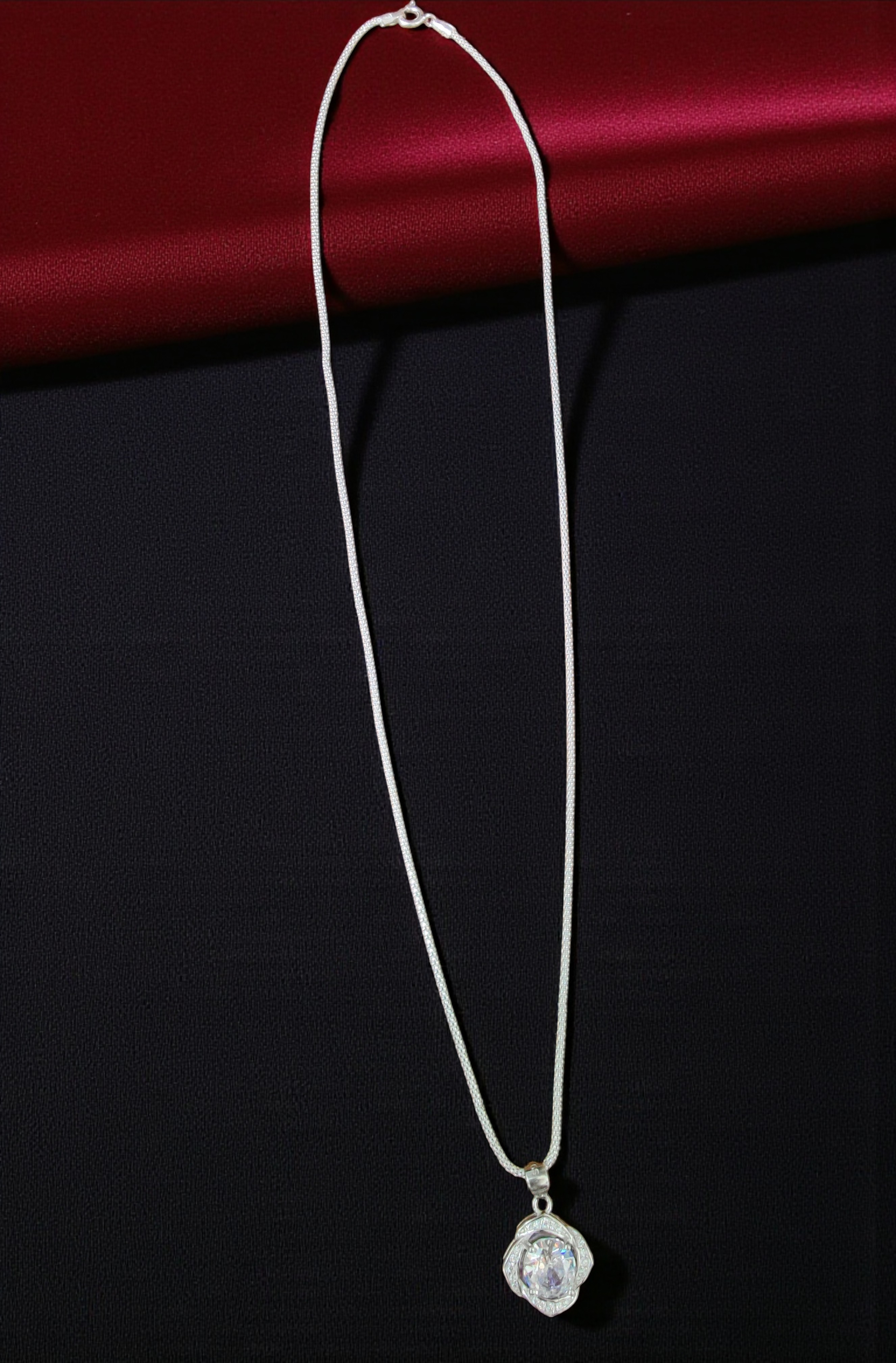 Pure 925 sterling silver Elegant Floral Pendant Necklace with Crystal Stone, Sterling Silver Jewelry For Women,Girls