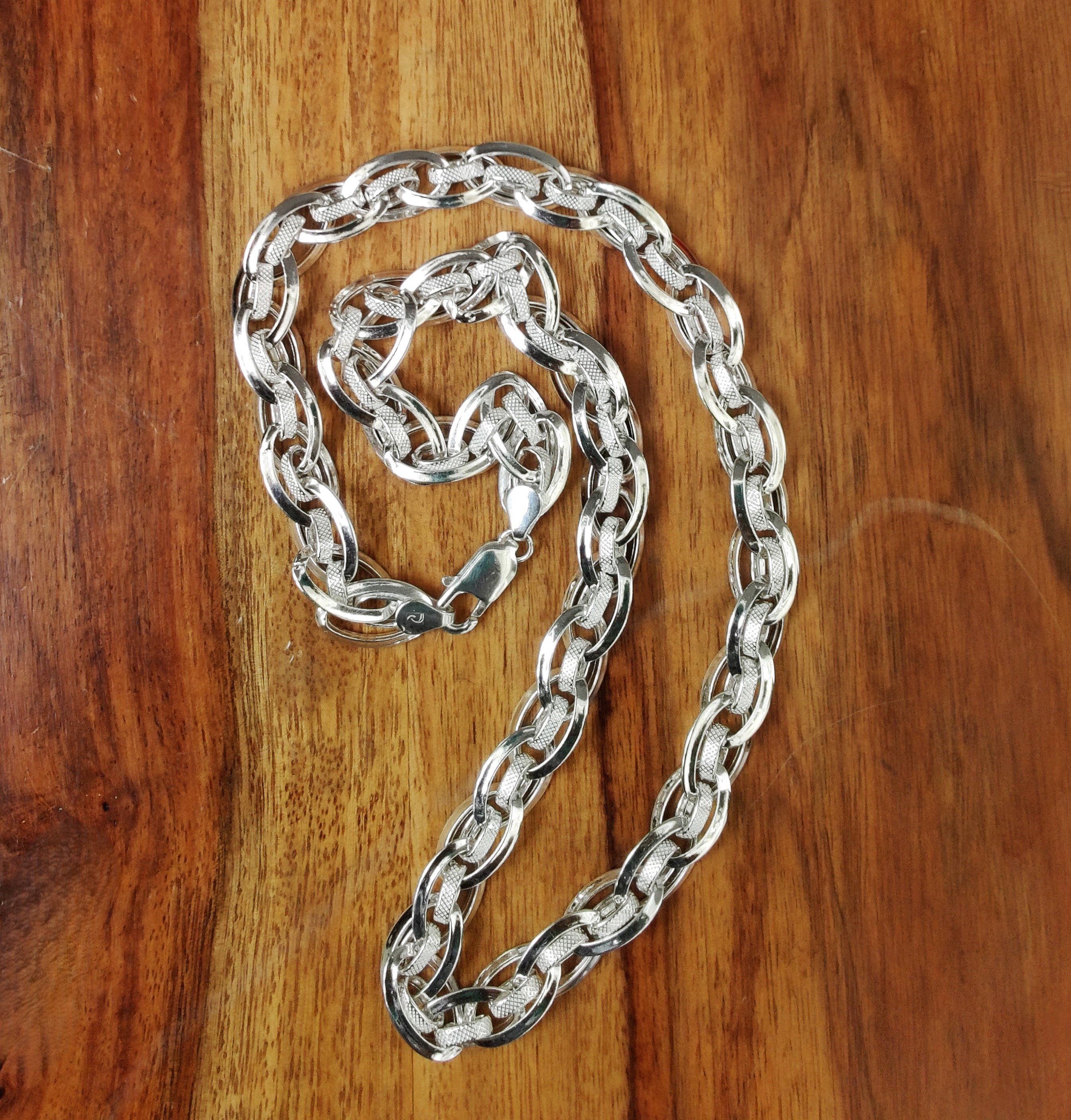 Pure 925 Sterling Silver Chain Necklace, Interlocking Link Design, Silver Chain For Unisex