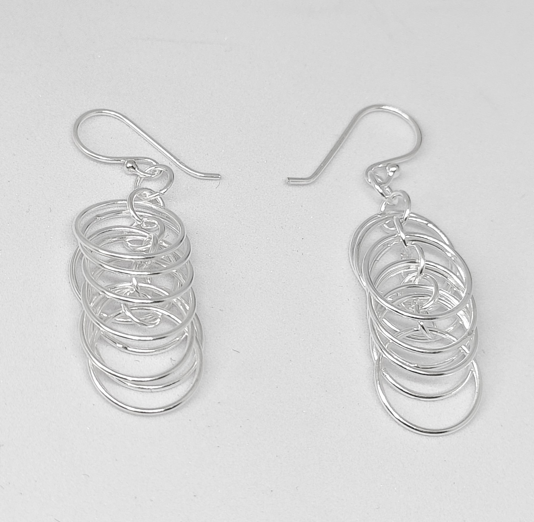 Pure 925 Sterling Silver Cascading Rings Dangle Earrings, Handcrafted Chain Link Design For Women,Girls