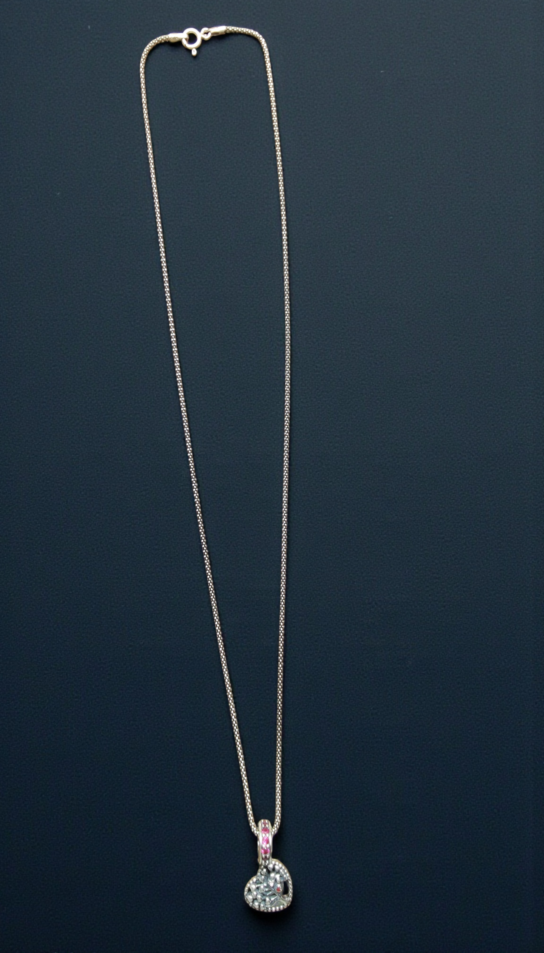 Pure 925 sterling silver Oxidized heart-shaped pendant Necklace Pink Stones (Pack of 1)