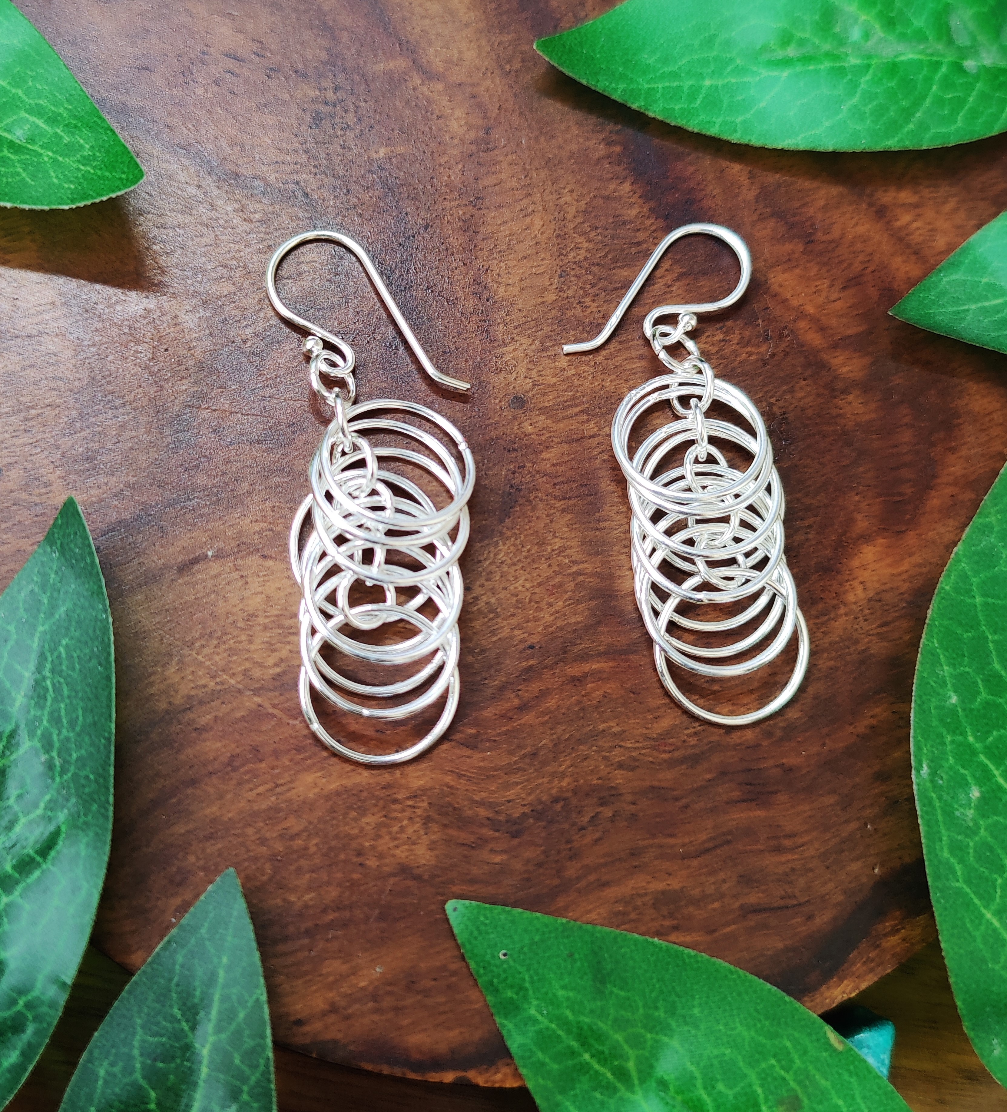 Pure 925 Sterling Silver Cascading Rings Dangle Earrings, Handcrafted Chain Link Design For Women,Girls