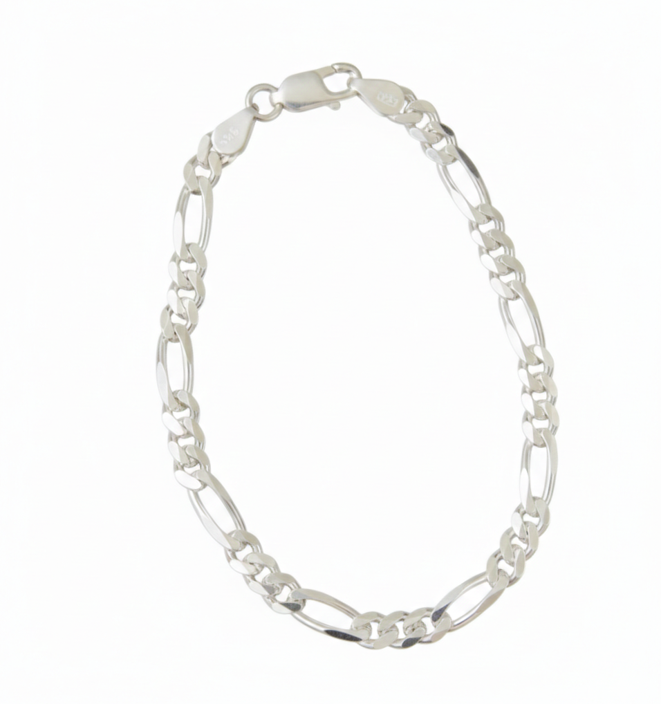 Pure 925 Sterling Silver Figaro Chain Bracelet for Mens
