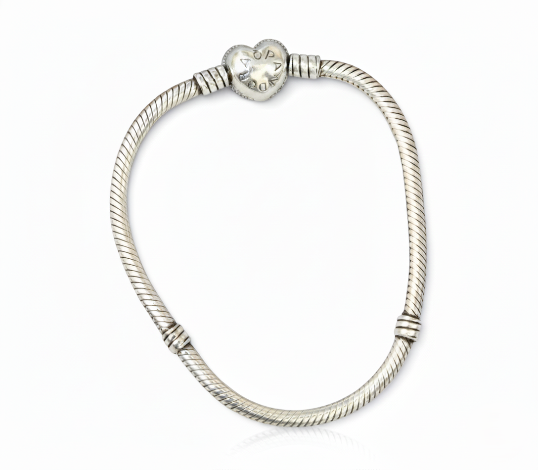 Pure 925 Sterling Silver Bracelet with Sparkling Heart Clasp, Snake Chain Design For Women,Girls (Pack of 1)