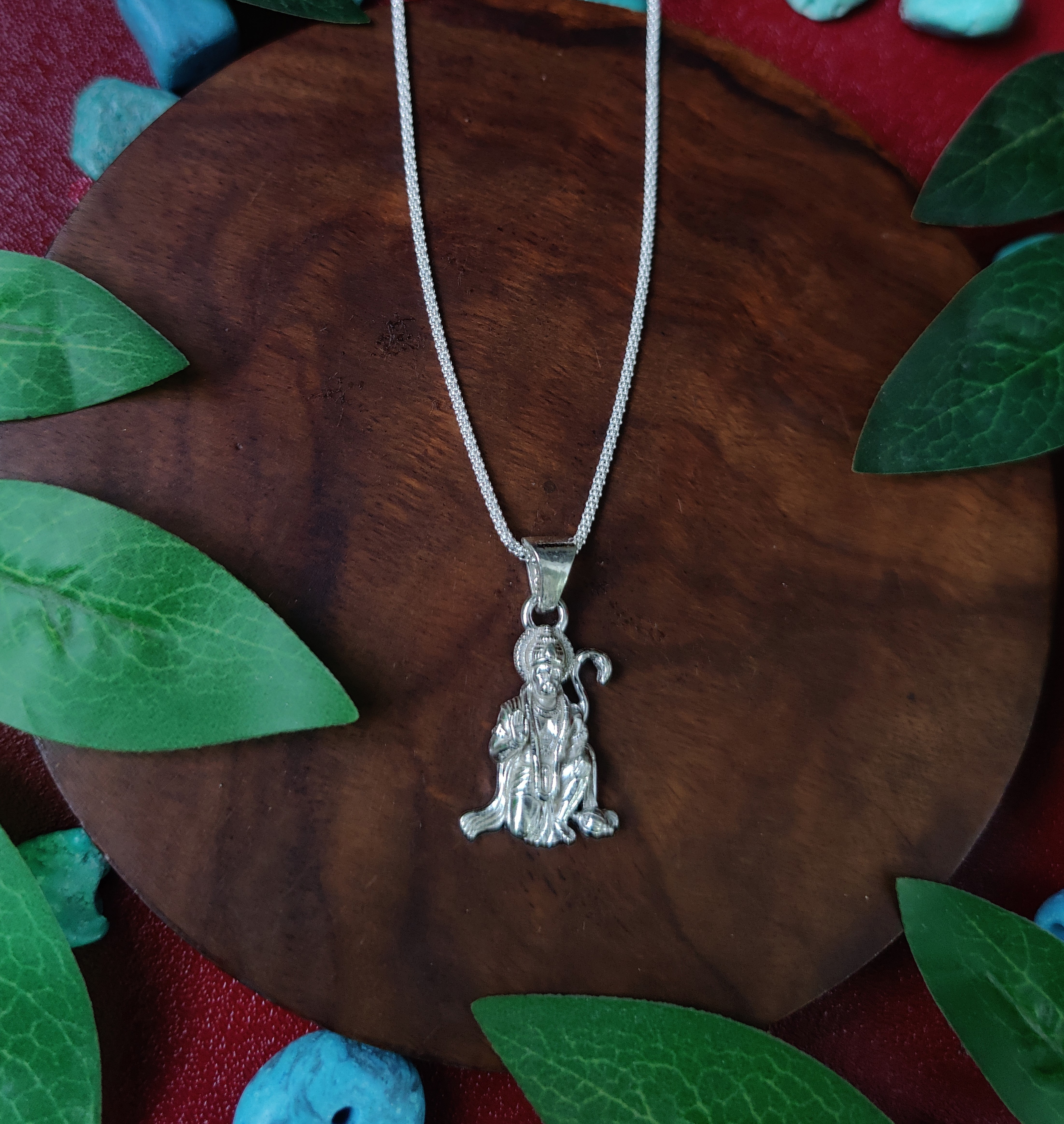 Pure 925 Silver Deity Pendant Necklace Oxidized Silver lord Hanuman Pendant Pendant (Pack of 1)