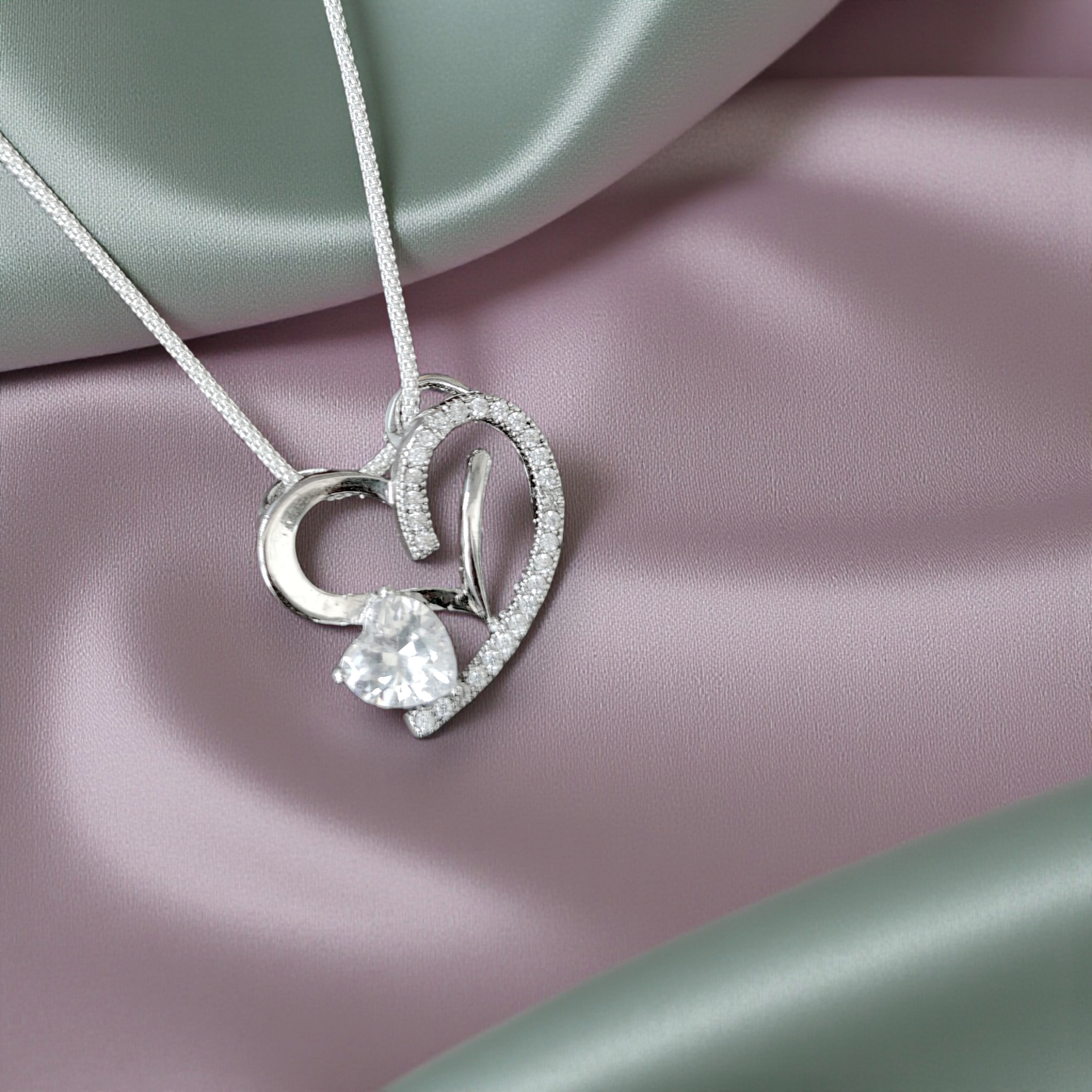 Pure 925 Sterling Silver Double Heart Pendant | Cubic Zirconia, Pack of 1