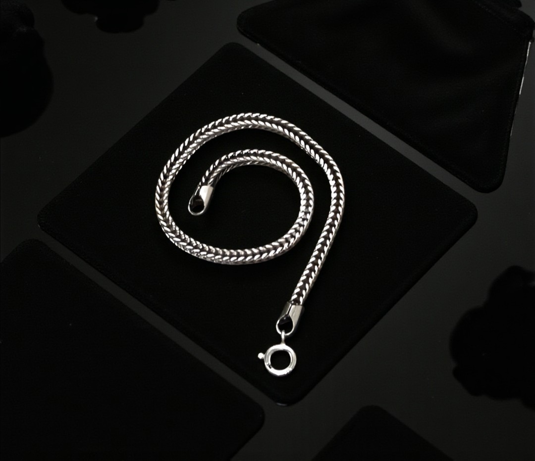 Pure 925 Sterling Silver Braided Chain Bracelet with Spring Ring Clasp For Unisex (Pack of 1)