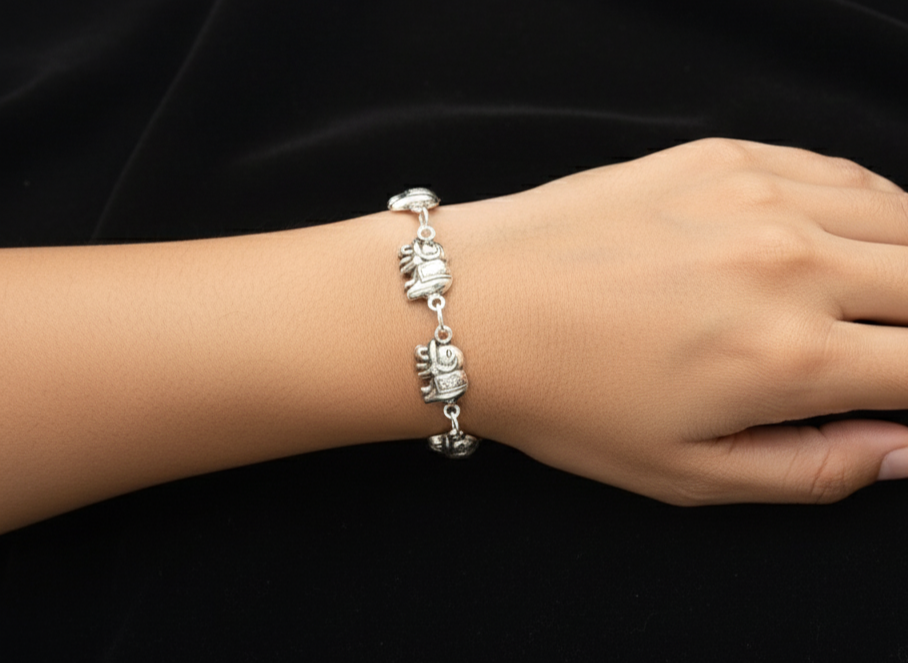 Pure 925 Sterling Silver Elephant Charm Bracelet With Adjustable Chain For Women,Girls (Pack of 1)