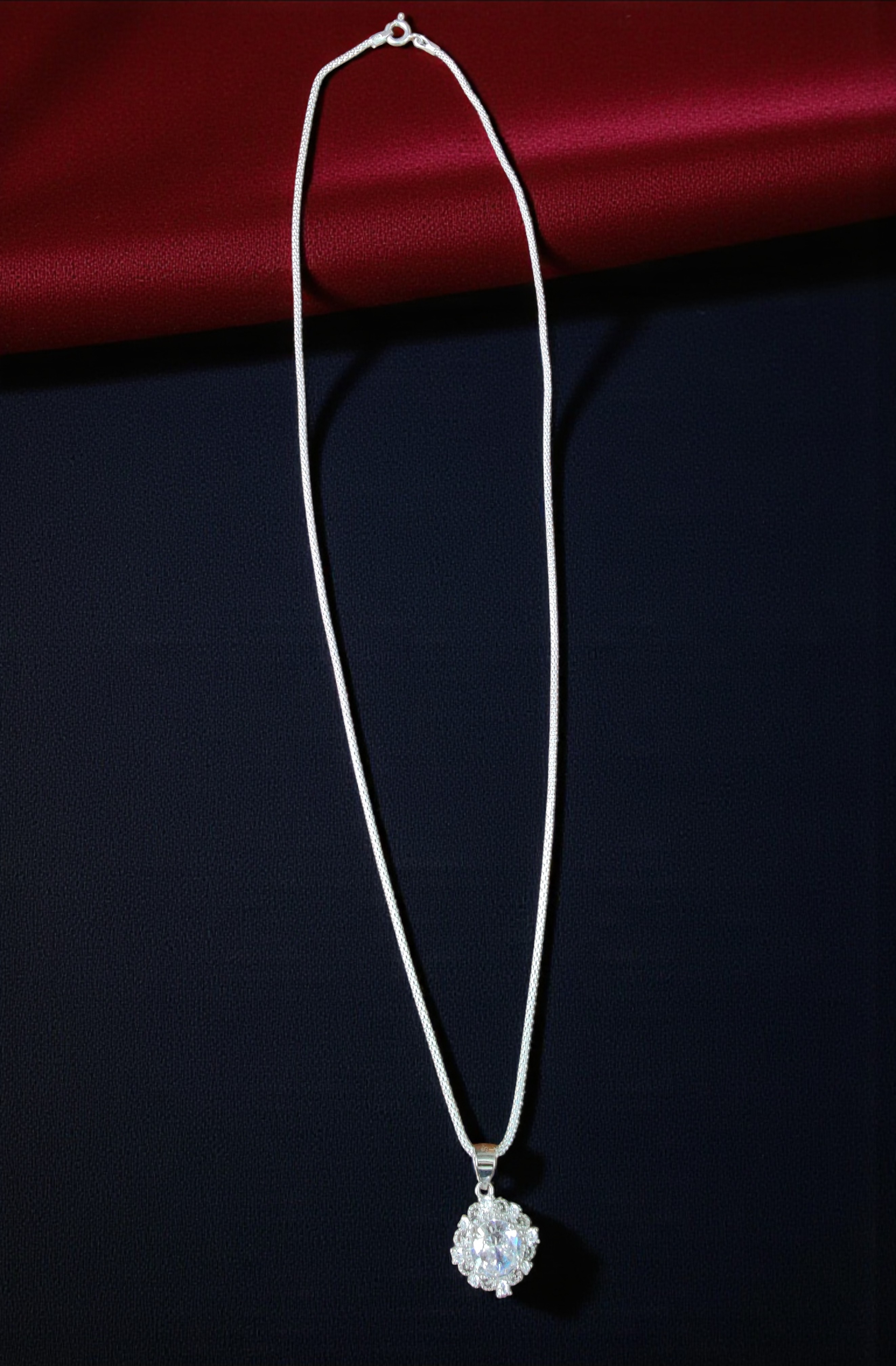  Pure 925 sterling silver Crystal Pendant Necklace with Crystal Stone, Sterling Silver Jewelry For Women,Girls