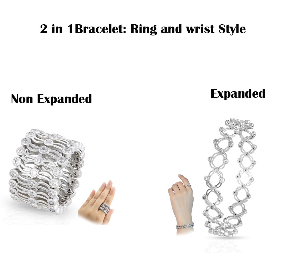 Pure 925 Sterling Silver 2 in 1 Bracelet: Ring and wrist Style Change Bracelets Engagement Ring Dual-use Bracelet For Women,Girls (Pack of 1)