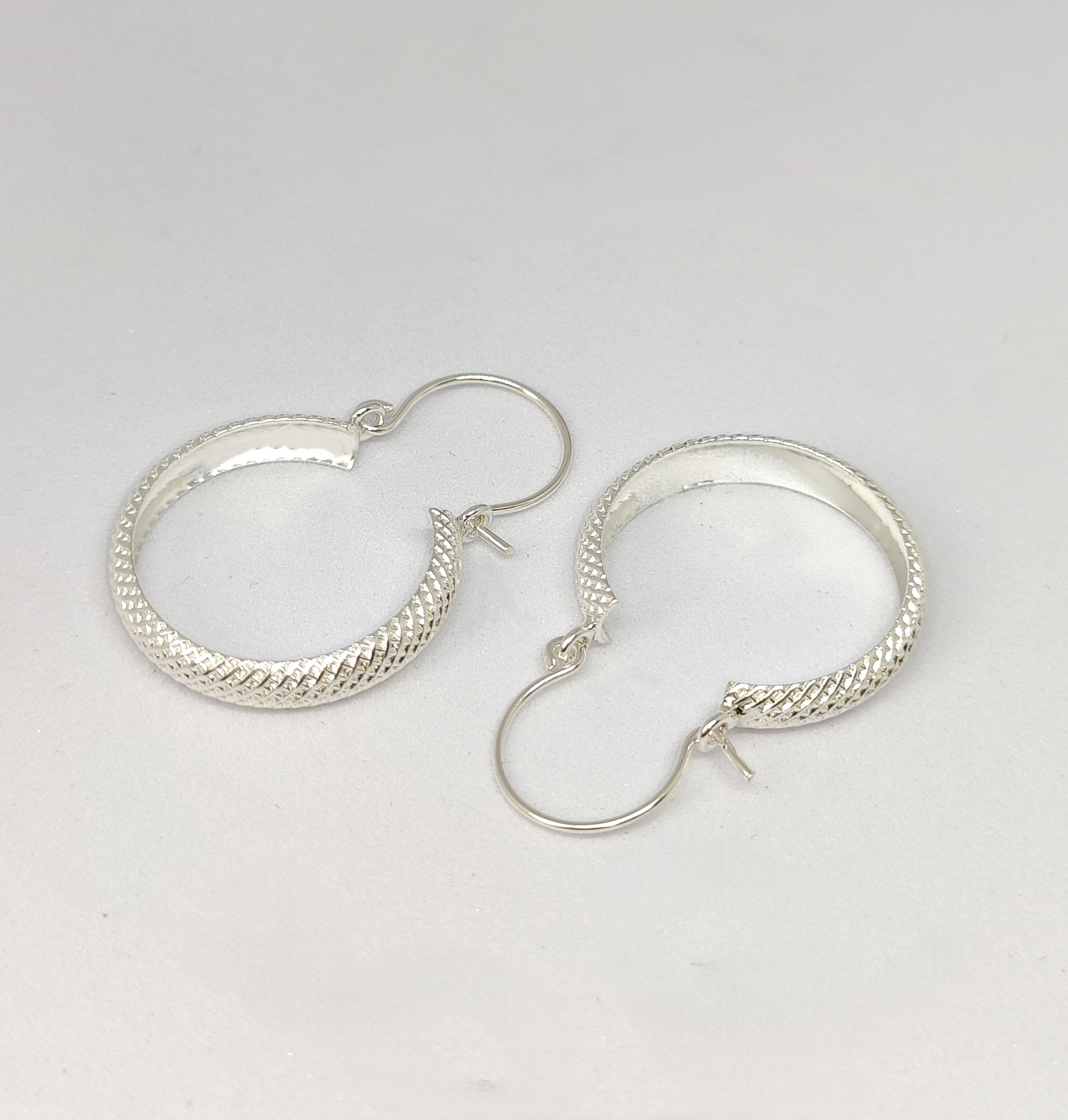 Pure 925 Sterling Silver Textured Hoop Earrings, Dangle Drop Style For Women,Girls