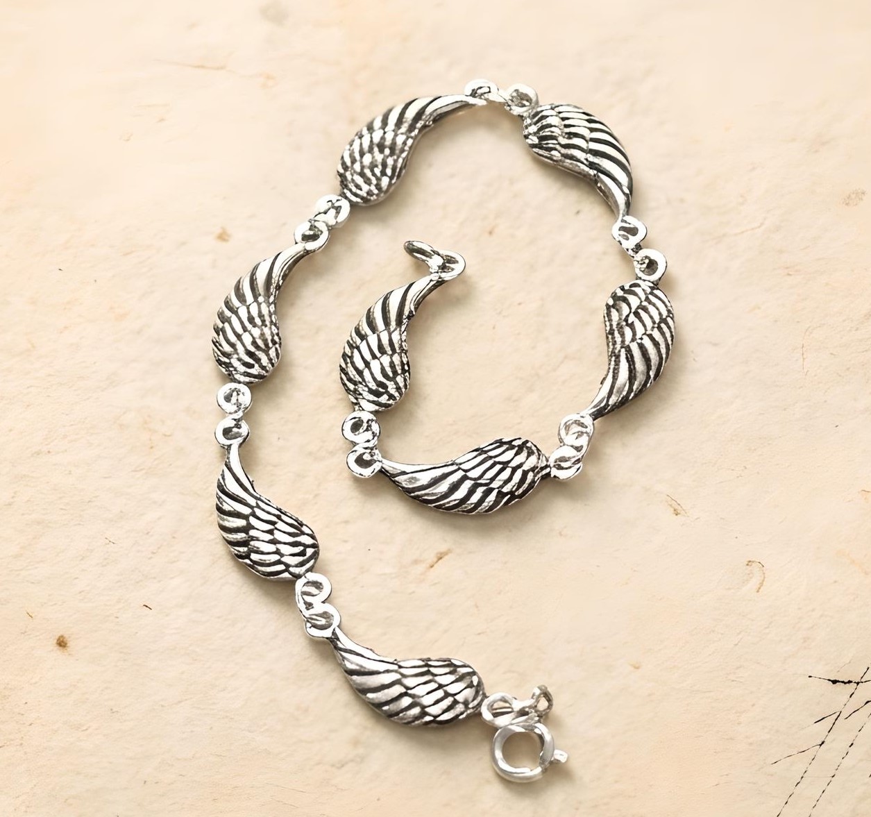 Pure 925 Sterling Silver Angel Wing Bracelet with Lobster Clasp, For Unisex (Pack of 1)