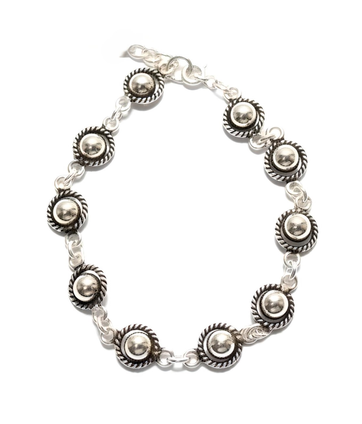 Pure 925 Sterling Silver Bracelet with Rope Design and Dome Beads with Adjustable Chain, For Women,Girls (Pack of 1)