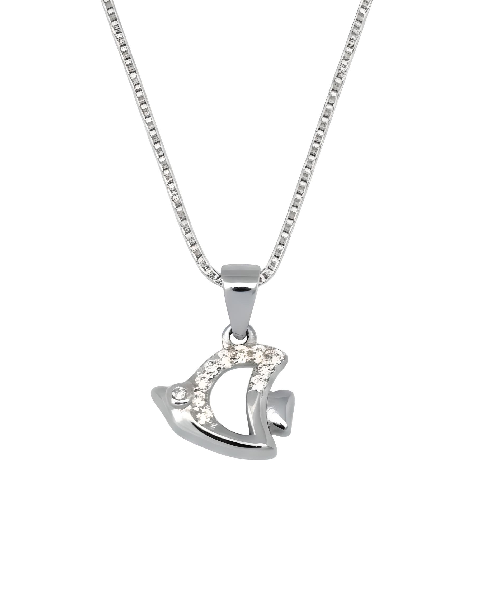 Pure 925 sterling silver Fish Pendant with Chain, Sterling Silver Necklace | Sparkling Crystals | Fish Locket for Women