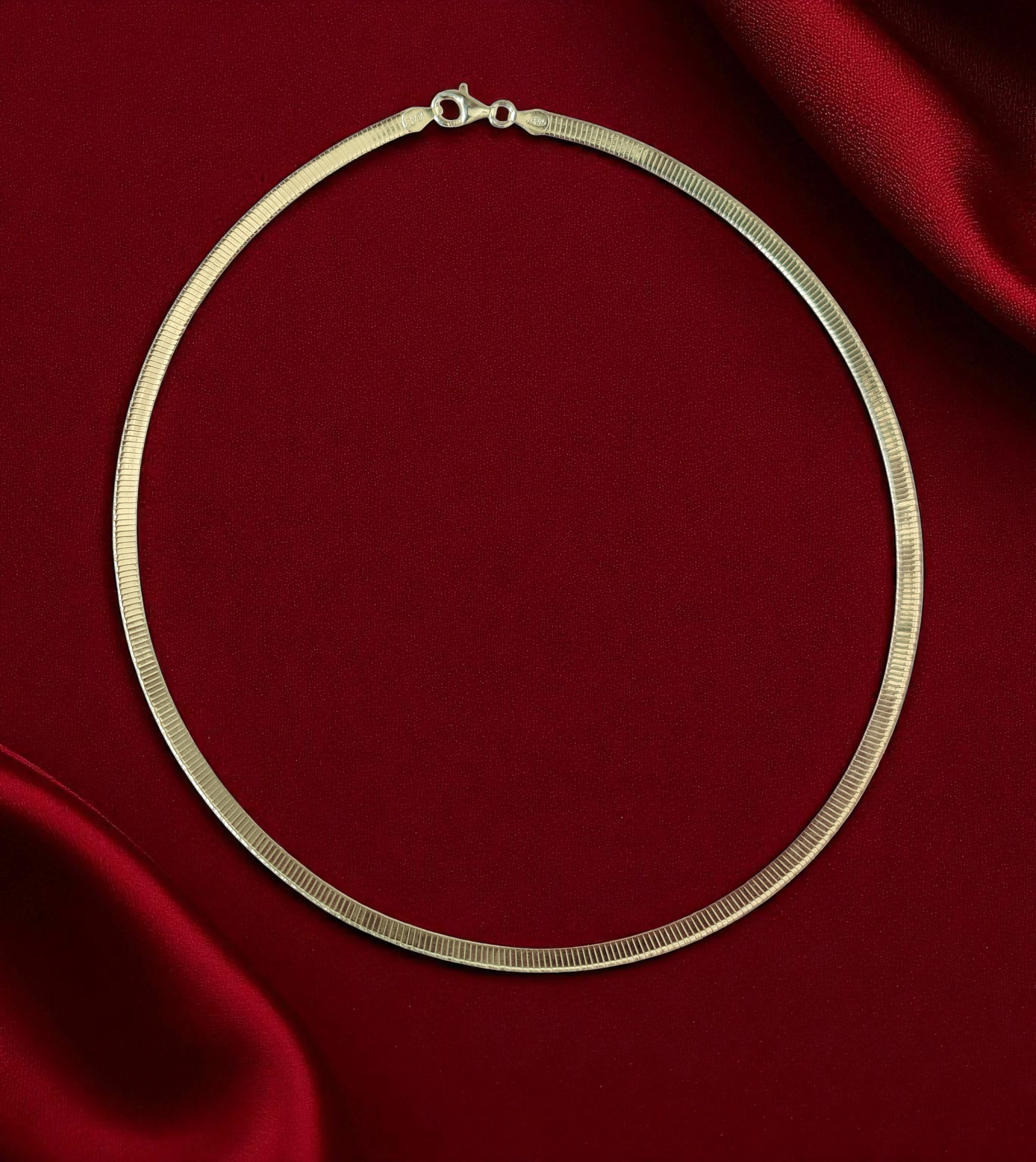 Pure 925 Sterling Silver Golden Herringbone Choker Necklace for Women,Girls