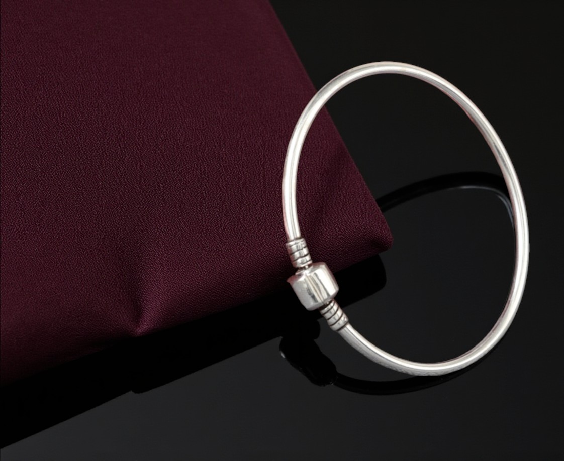 Pure 925 Sterling Silver Charm Bangle Bracelet with Barrel Clasp For Women,Girls (Pack of 1)