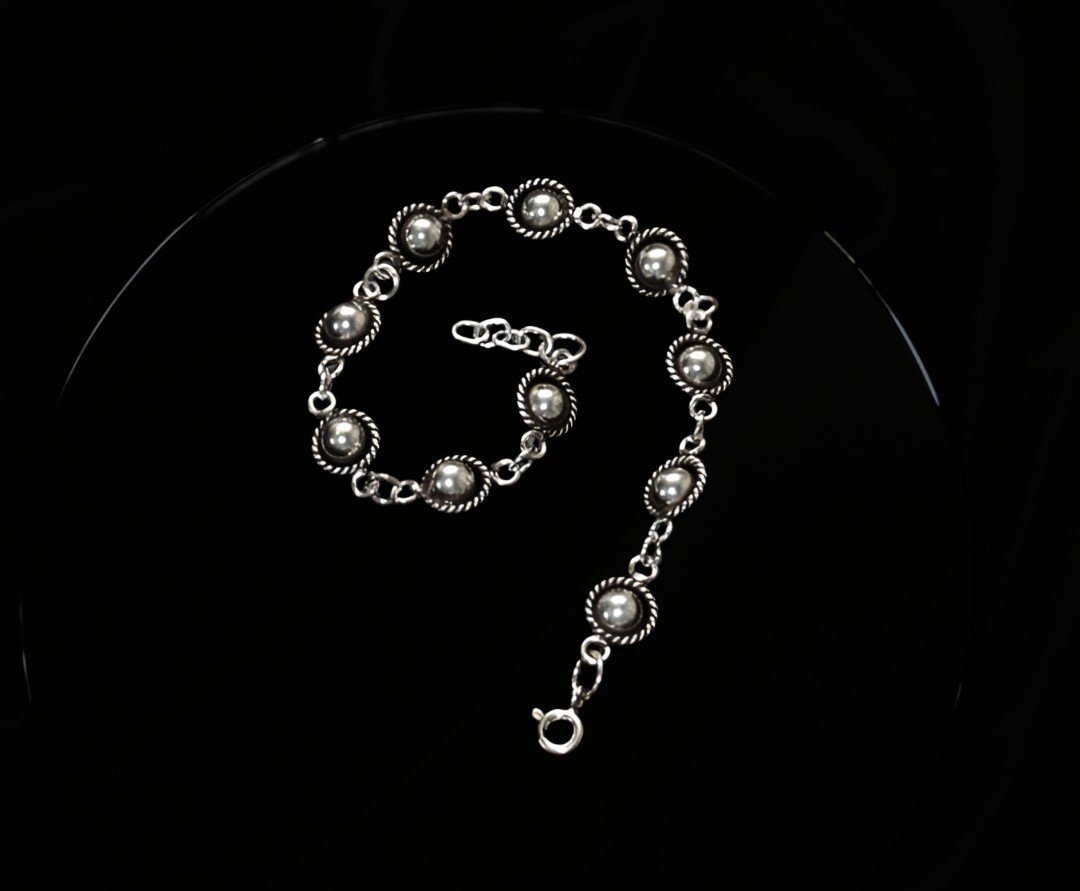 Pure 925 Sterling Silver Bracelet with Rope Design and Dome Beads with Adjustable Chain, For Women,Girls (Pack of 1)