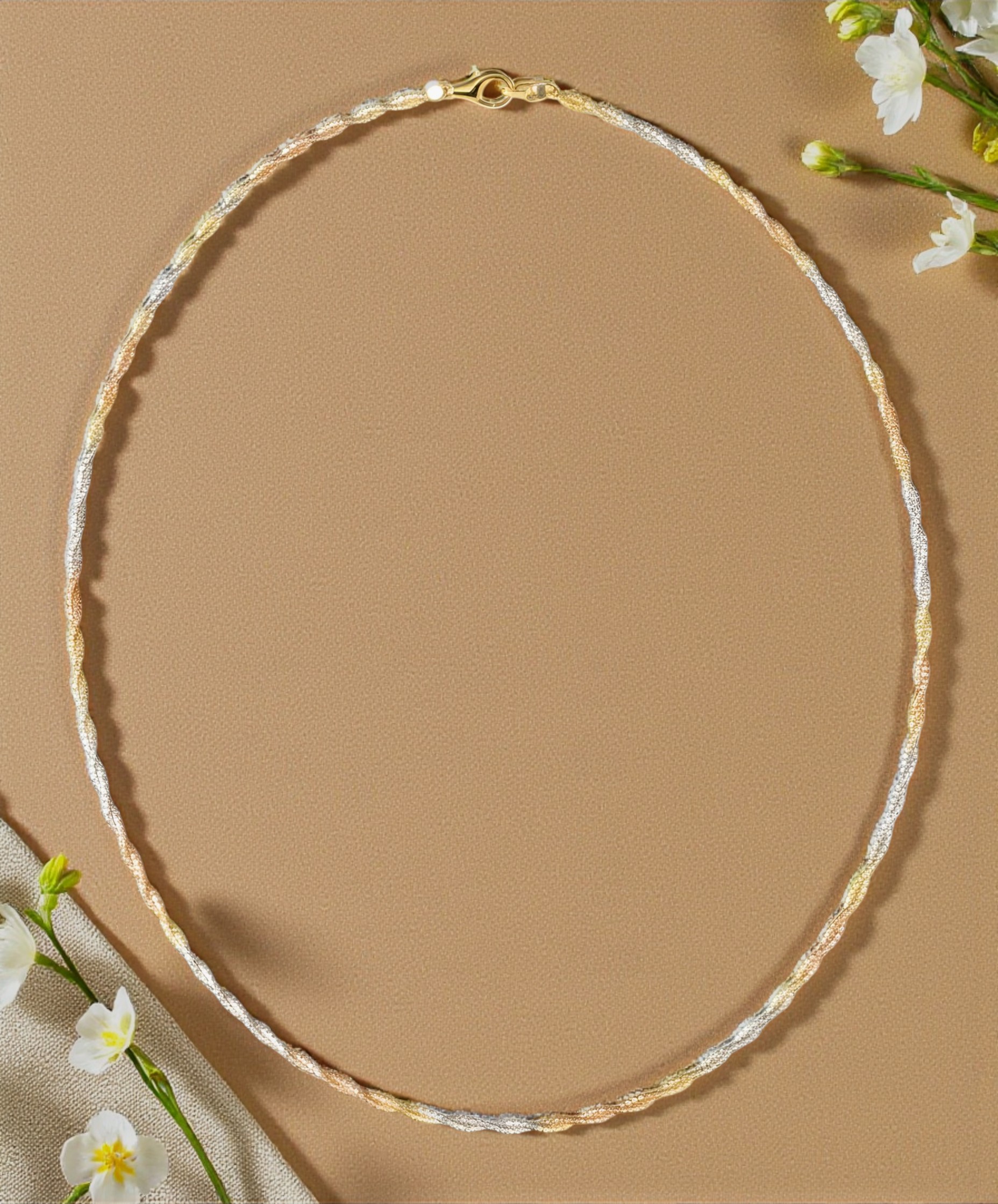 Pure 925 Sterling Silver Tri-Color Twist Necklace, Flexible Chain Design (Silver & Golden) For Women,Girl