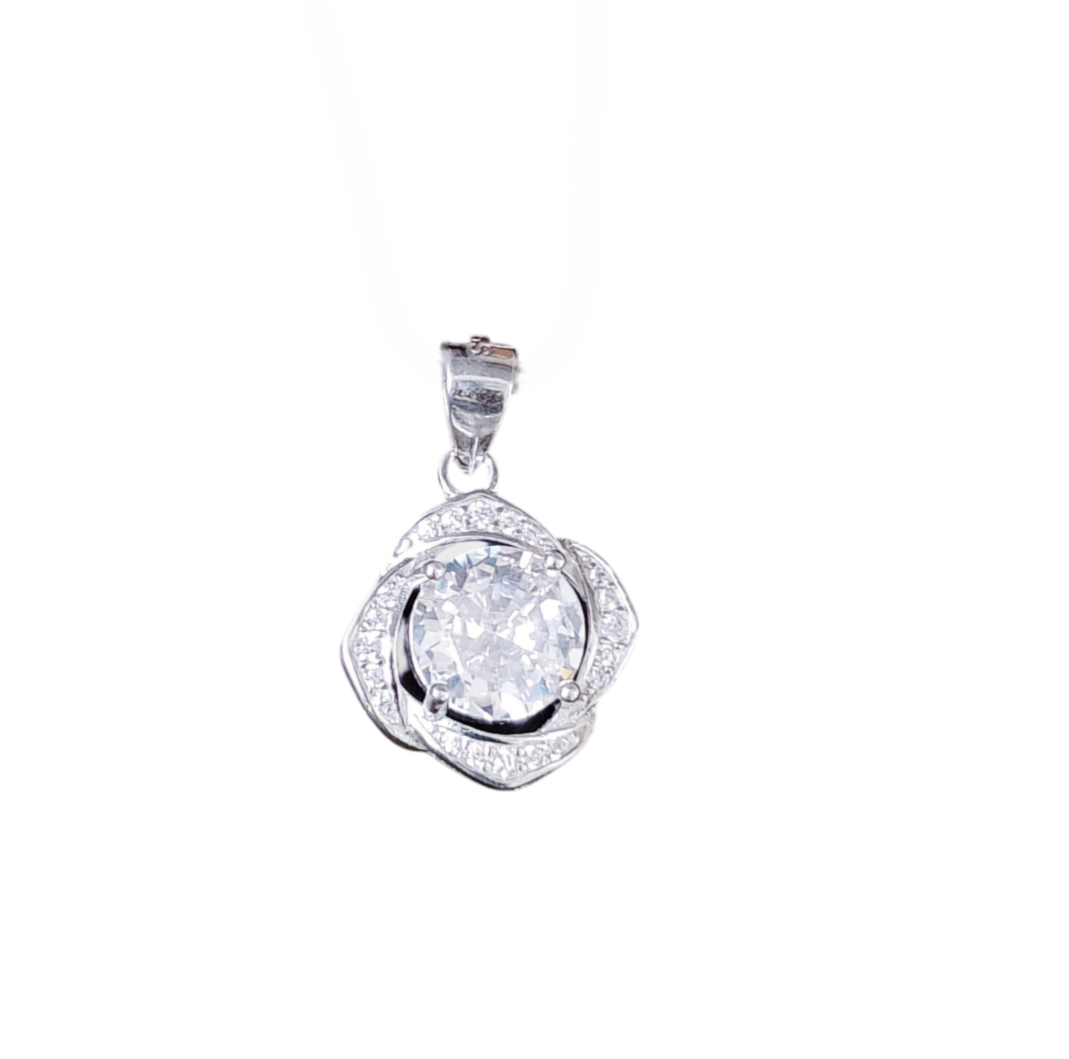 Pure 925 sterling silver Elegant Floral Pendant Necklace with Crystal Stone, Sterling Silver Jewelry For Women,Girls