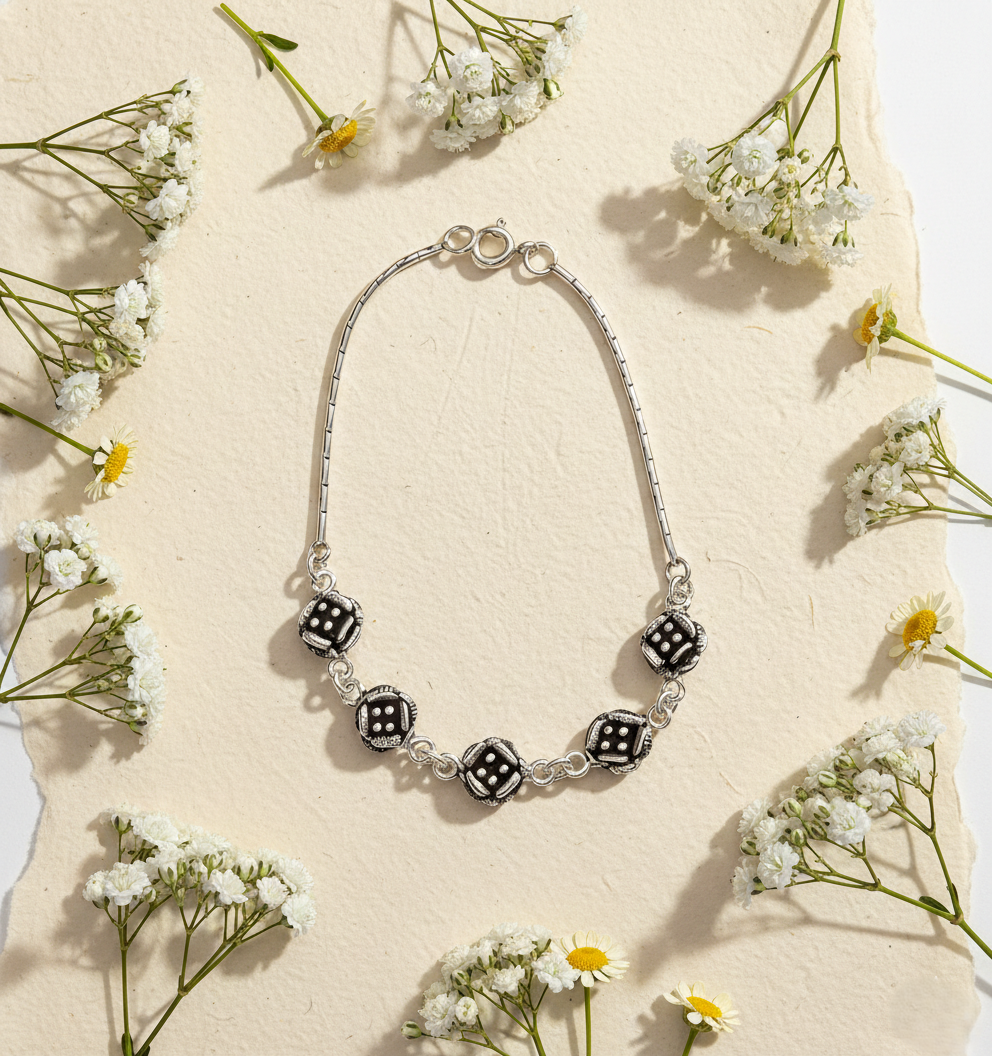 Pure 925 Sterling Silver Bracelet with Flower Charms For Women,Girls (Pack of 1)