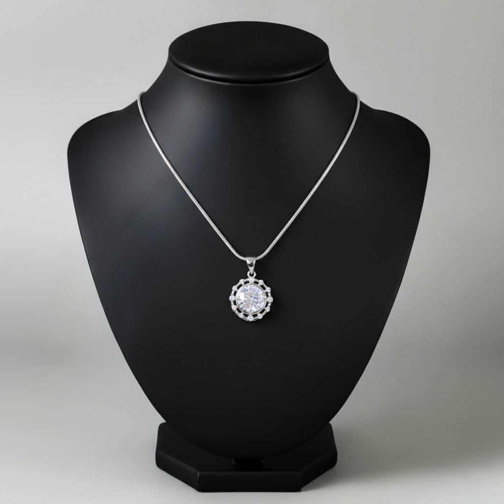 Pure 925 sterling silver Crystal Pendant Necklace with Crystal Stone, Sterling Silver Jewelry For Women,Girls