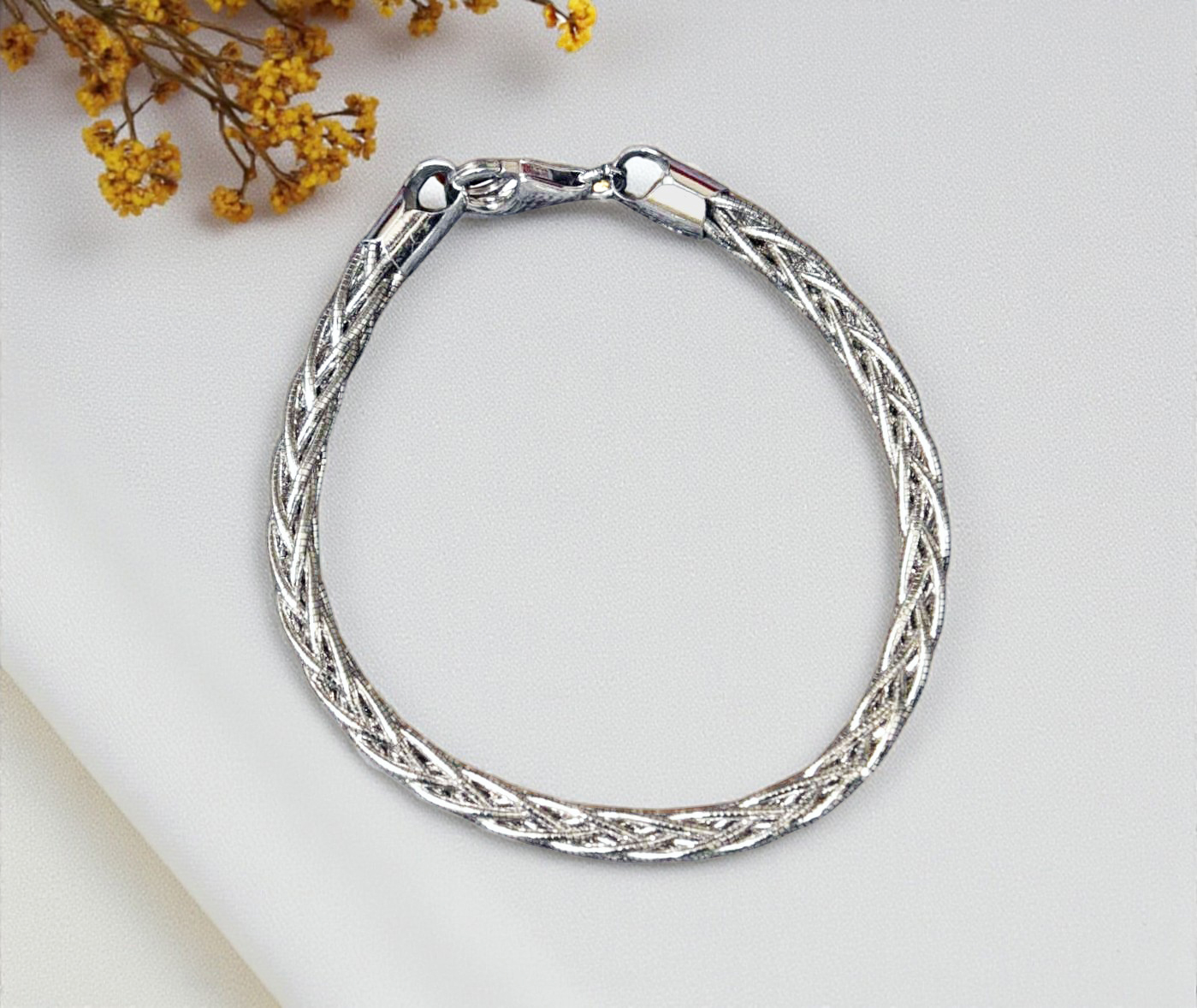 Pure 925 Sterling Silver Braided Chain Bracelet,- For Unisex (Pack of 1)