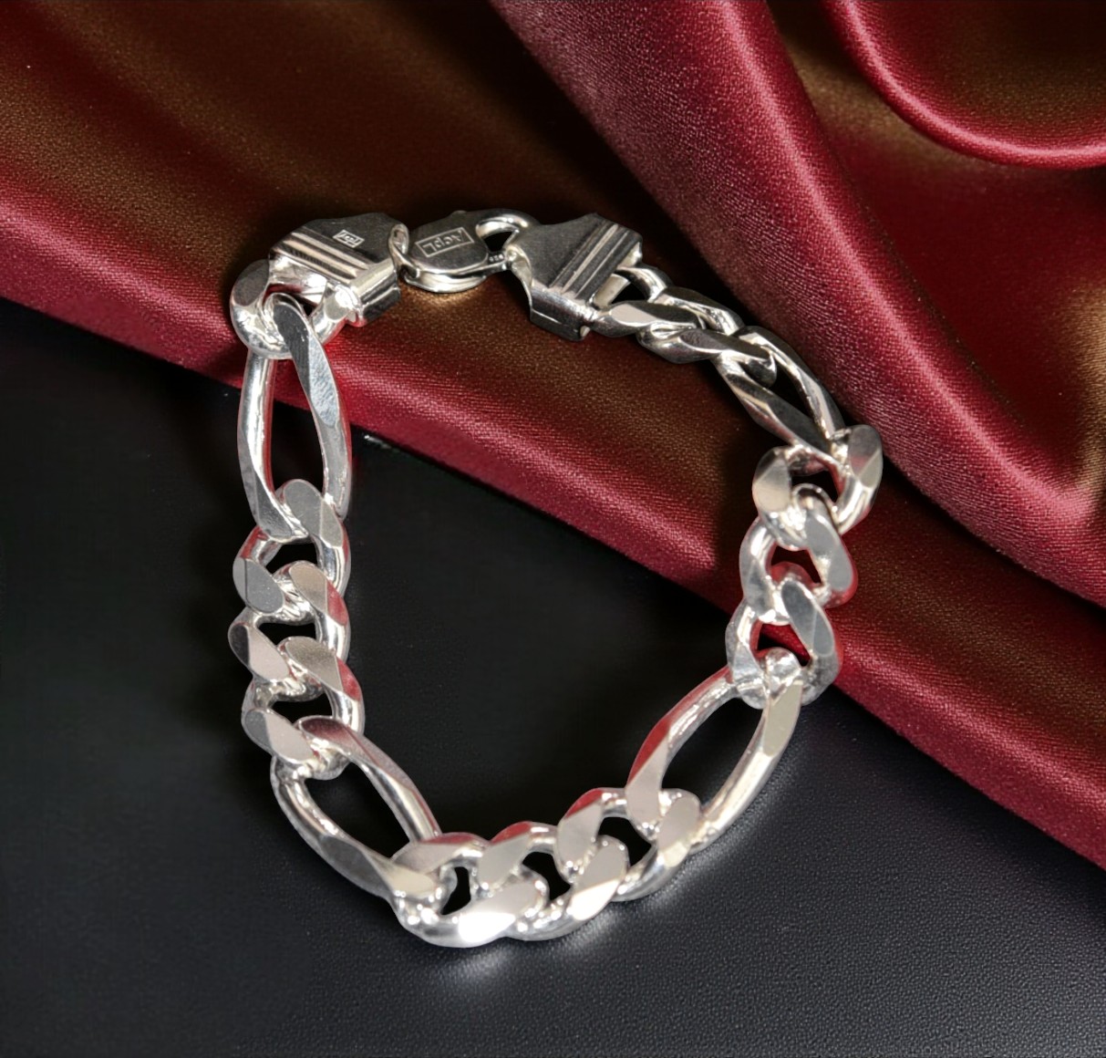 Pure 925 Sterling Silver Figaro Chain Bracelet for Mens