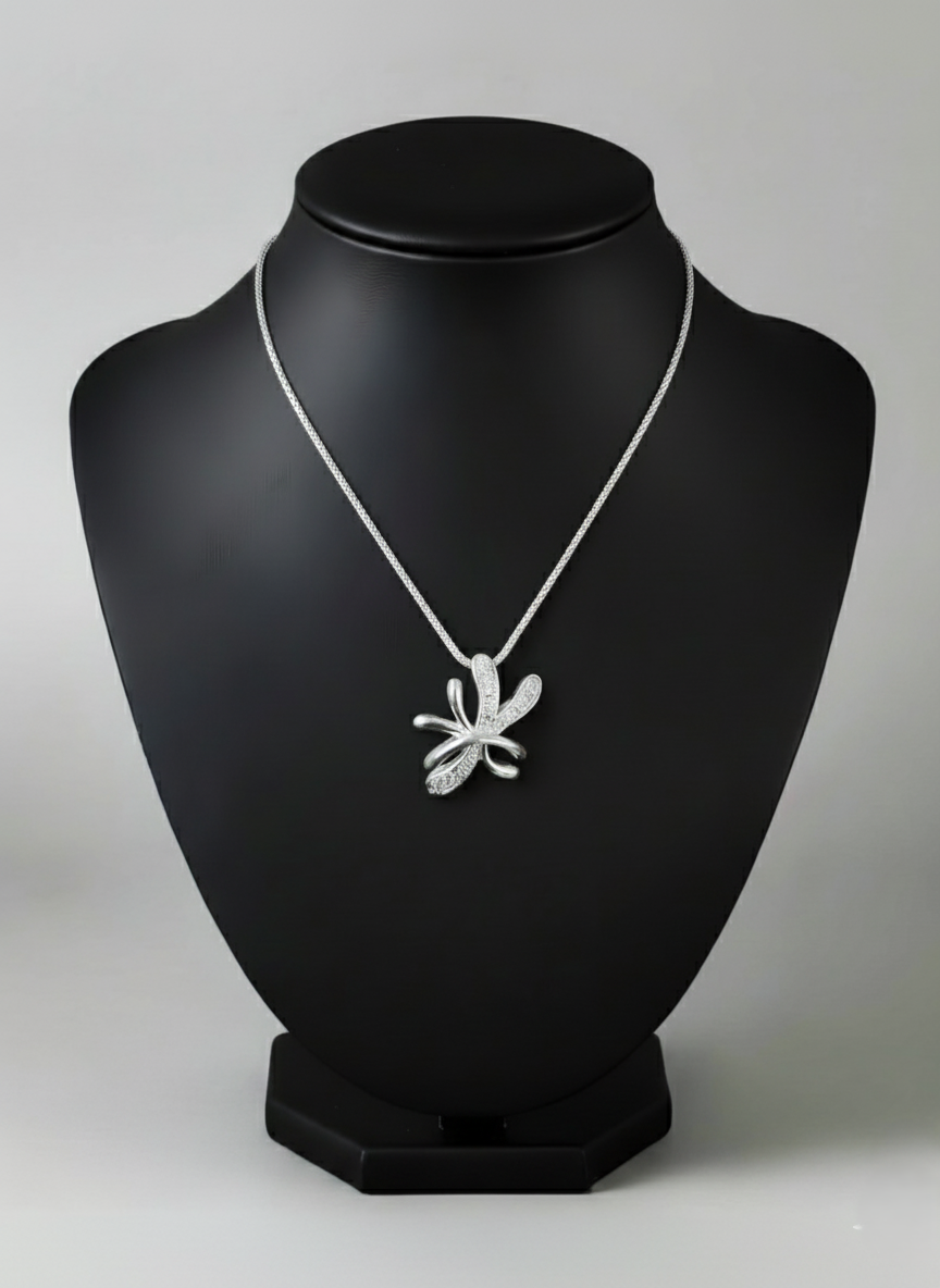 Pure 925 Sterling Silver Abstract Dragonfly Pendant Necklace|Sparkling Cubic Zirconia | For Women,Girls (Pack of 1)