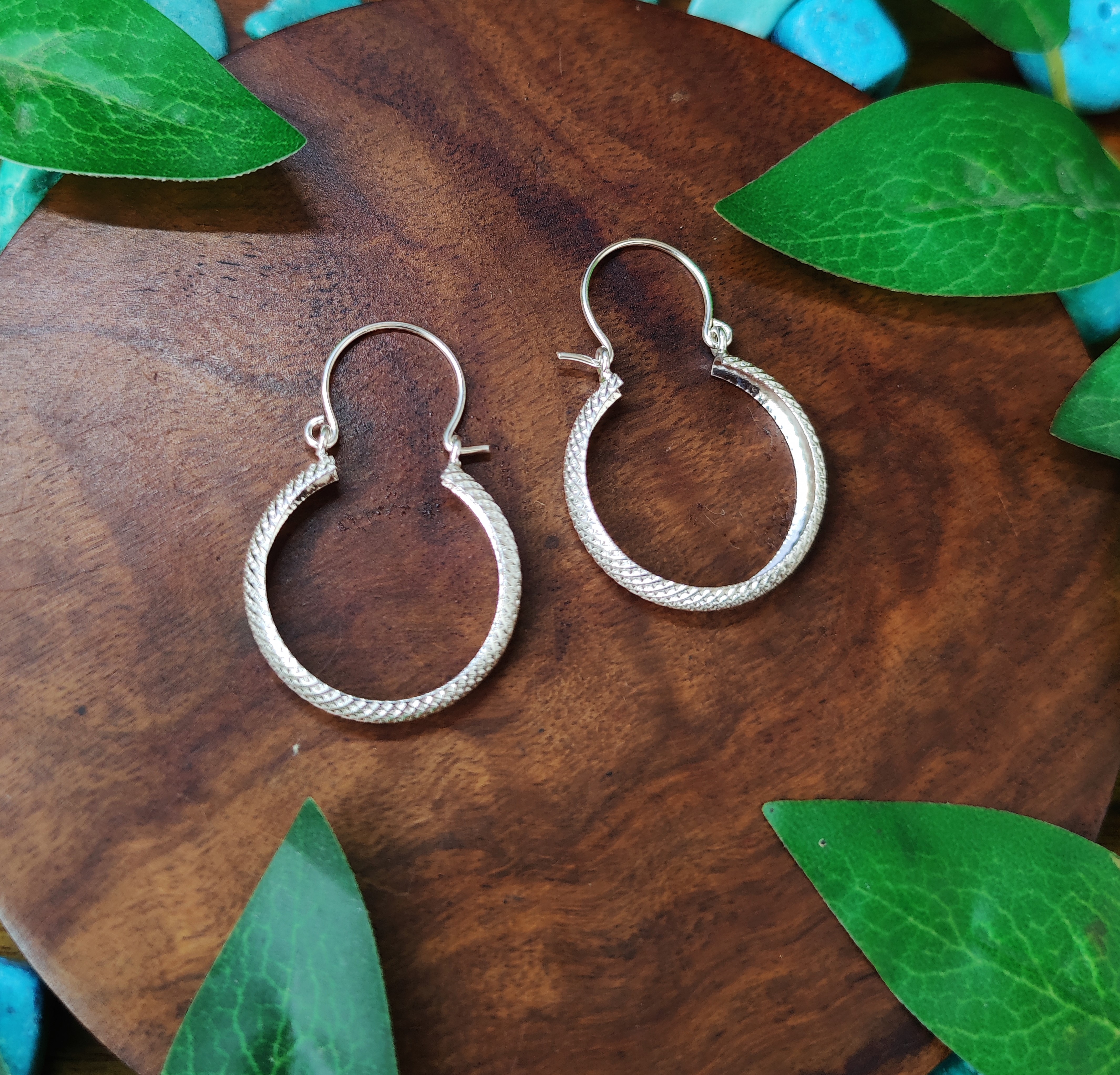 Pure 925 Sterling Silver Textured Hoop Earrings, Dangle Drop Style For Women,Girls