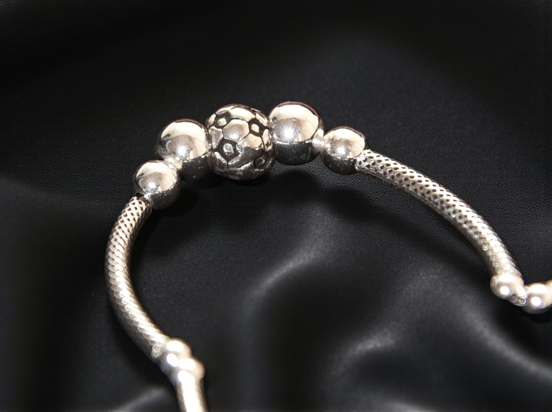 Pure 925 Sterling Silver Bracelet with Soccer Ball Charm, Adjustable Chain with Beaded Design For Women,Girls (Pack of 1)