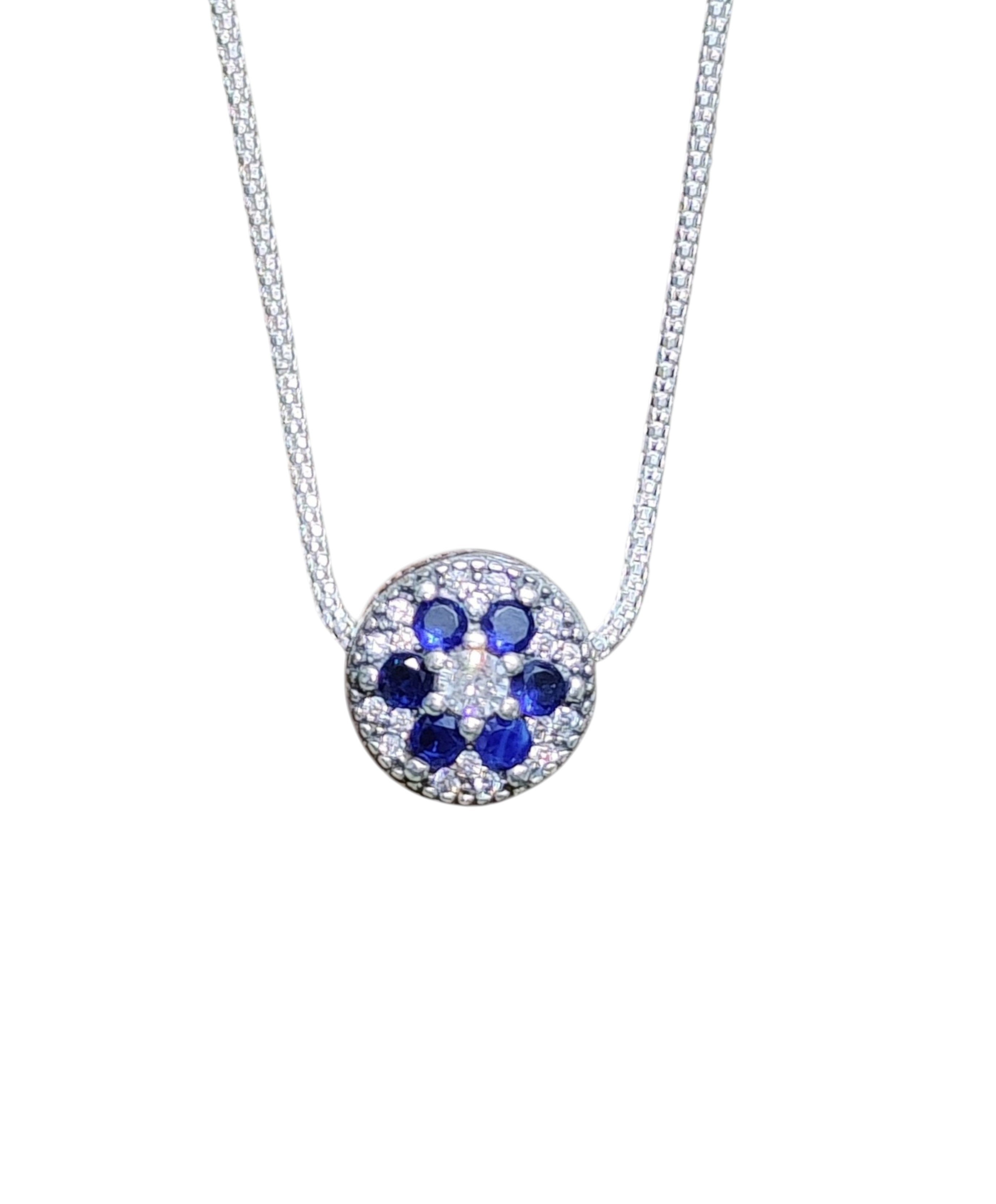 Pure 925 Sterling Silver Blue Sapphire Diamond Stud Pendant For Unisex