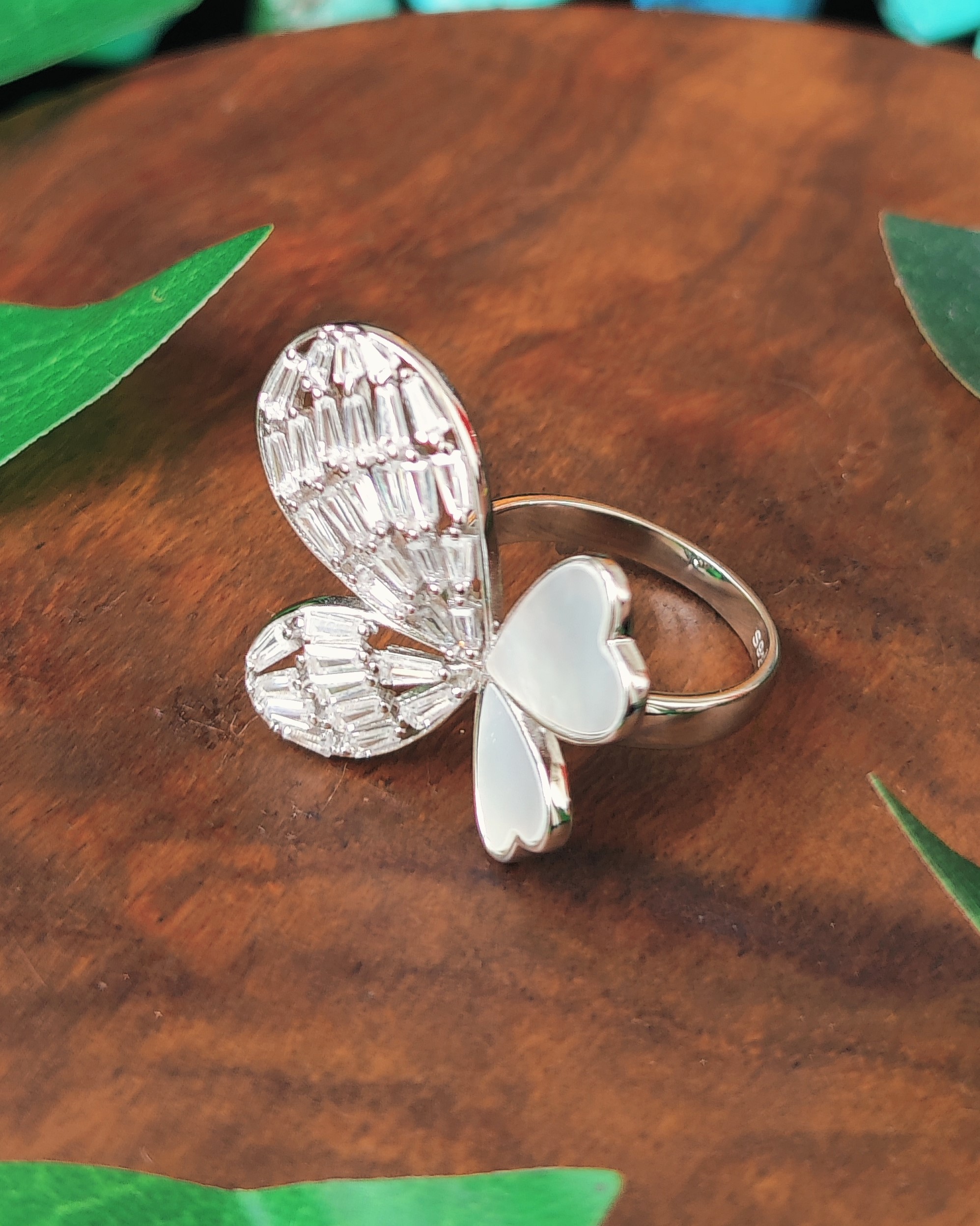 Pure 925 Sterling Silver Butterfly Ring with Enamel Flower Design, Nature-Inspired Jewellery for Women,Girl