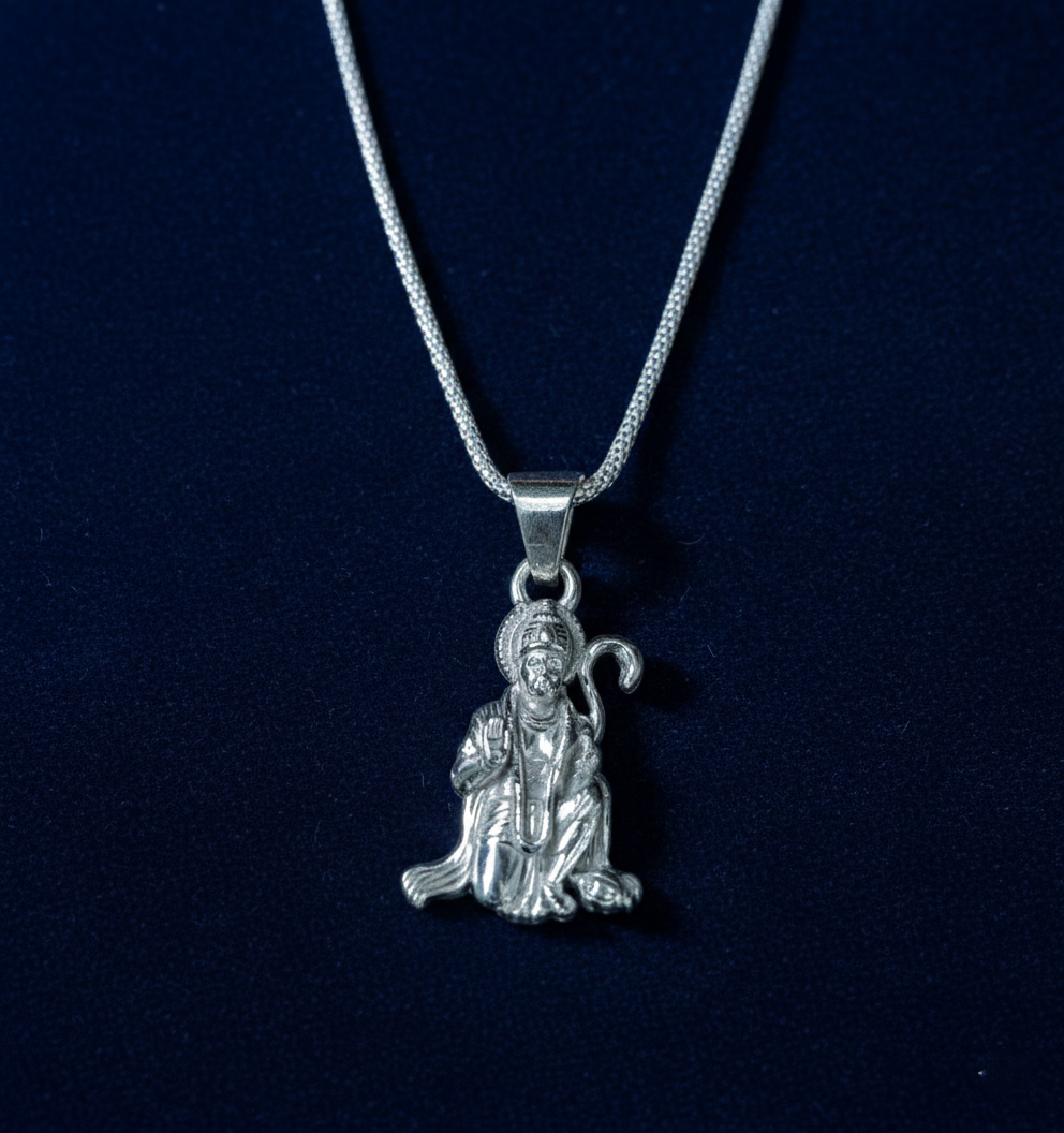 Pure 925 Silver Deity Pendant Necklace Oxidized Silver lord Hanuman Pendant Pendant (Pack of 1)