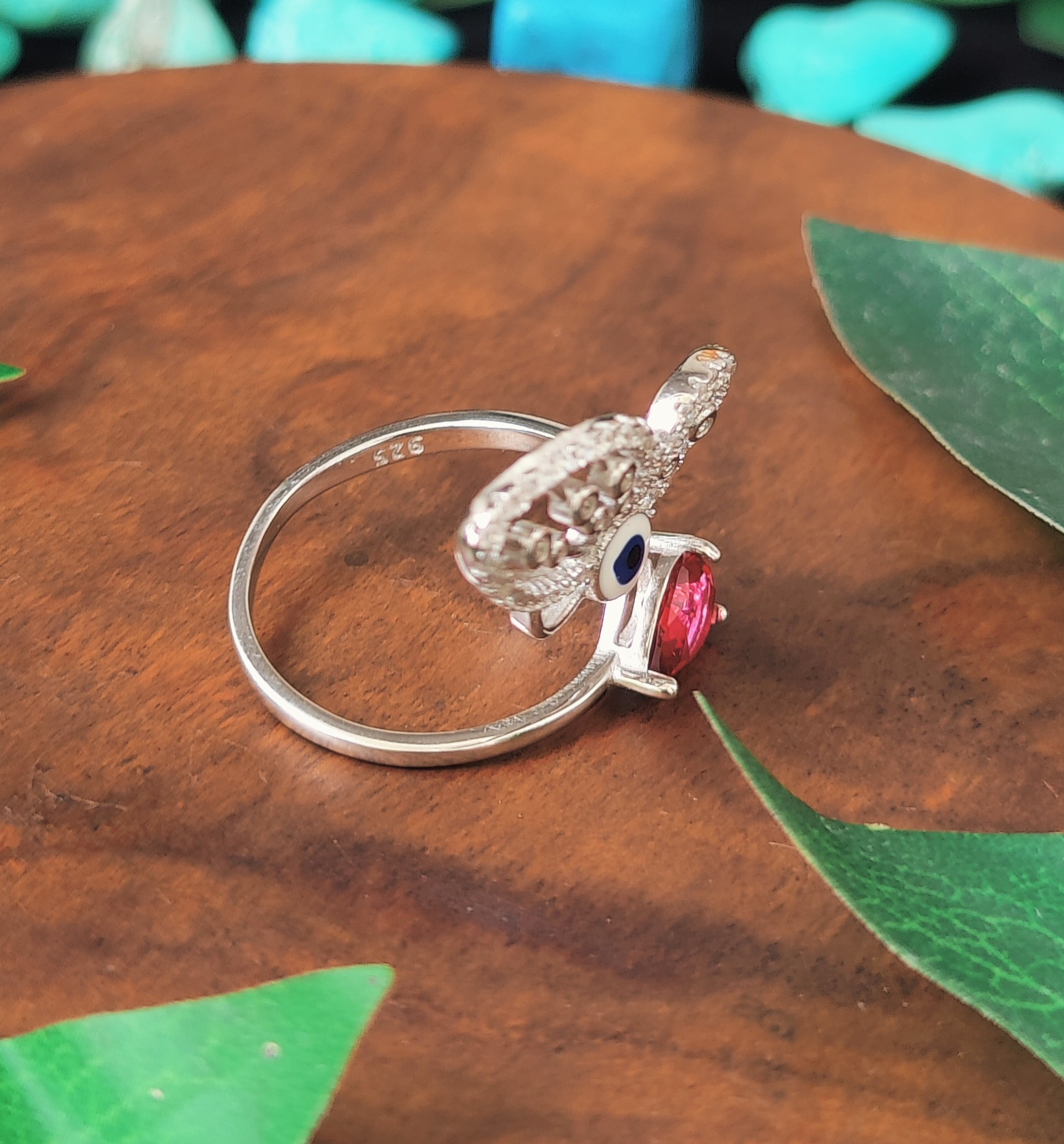 Pure 925 Sterling Silver Butterfly Evil Eye Adjustable Ring Design, Nature-Inspired Jewellery for Women,Girl (Pack of 1)