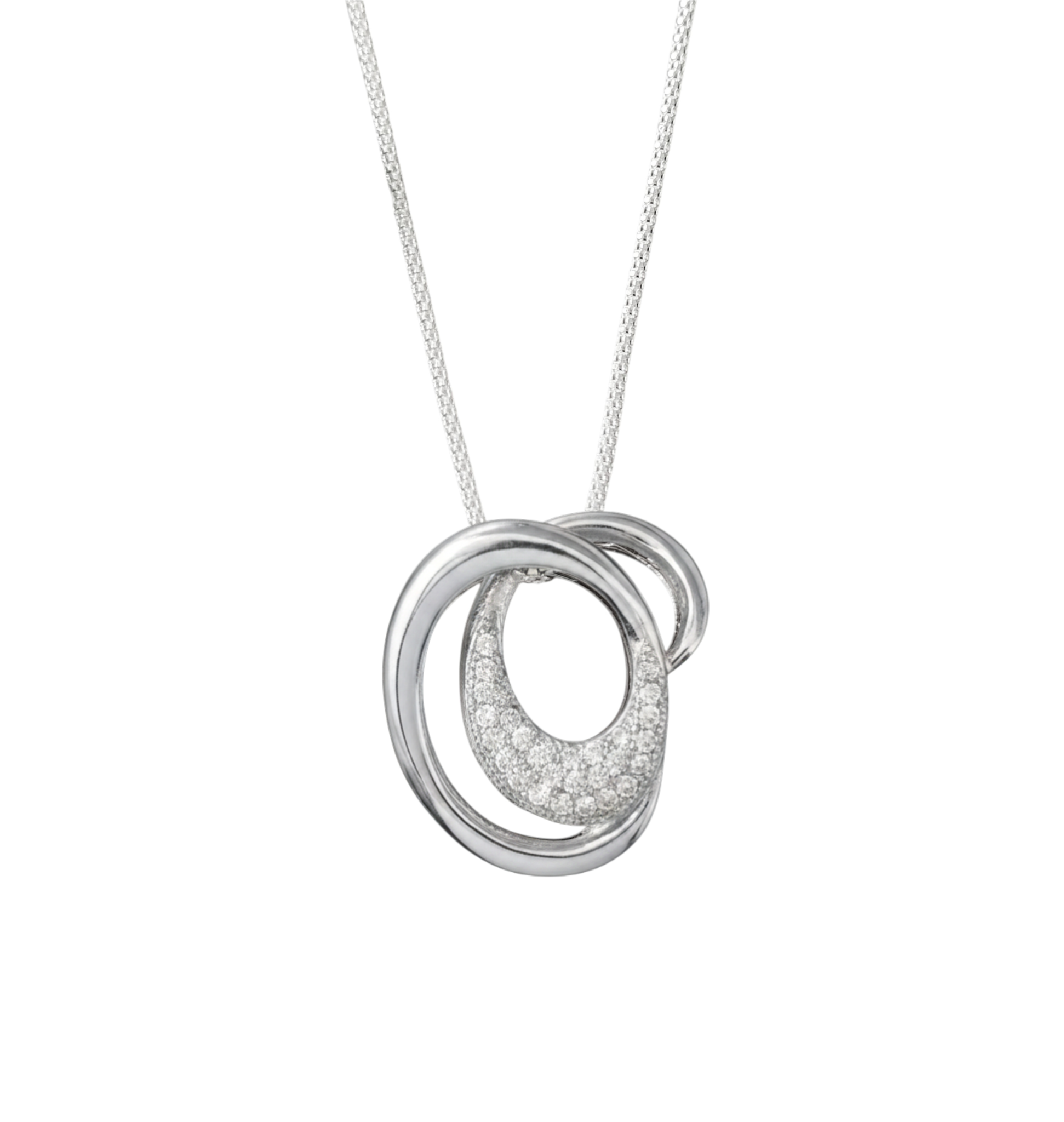 Pure 925 Sterling Silver Interlocking Circles Pendant Necklace with Pavé Crystals For Women,Girl