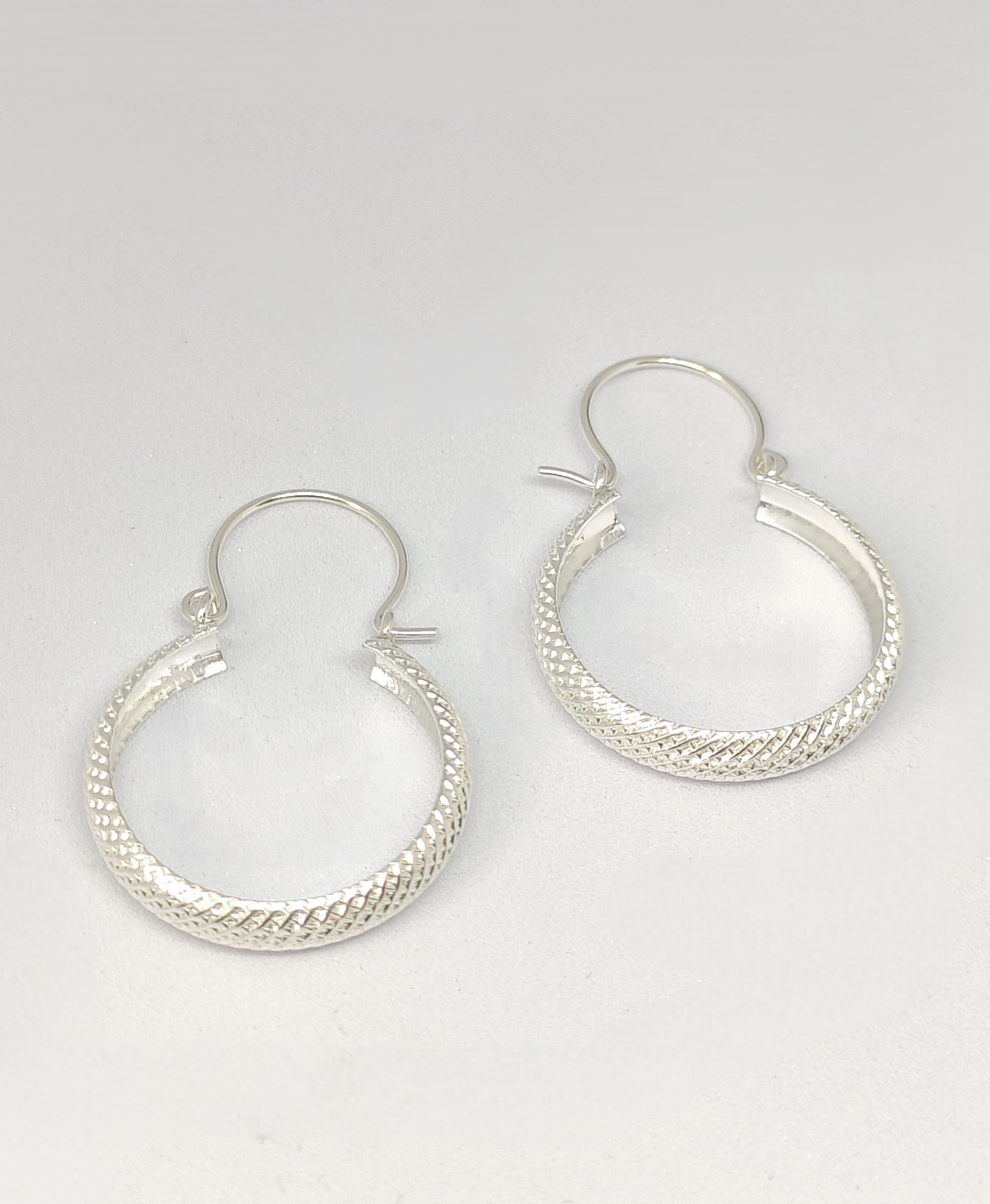 Pure 925 Sterling Silver Textured Hoop Earrings, Dangle Drop Style For Women,Girls