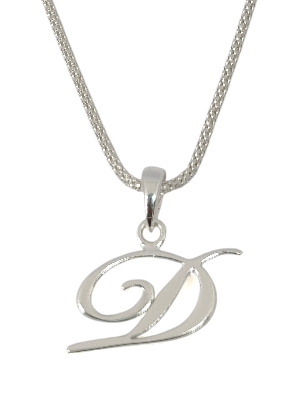 Pure 925 Sterling Silver Initial ('A,U,B,D,E,G,H,K,M,J,N,P,R,S,V') Pendant Necklace With Chain (D1)