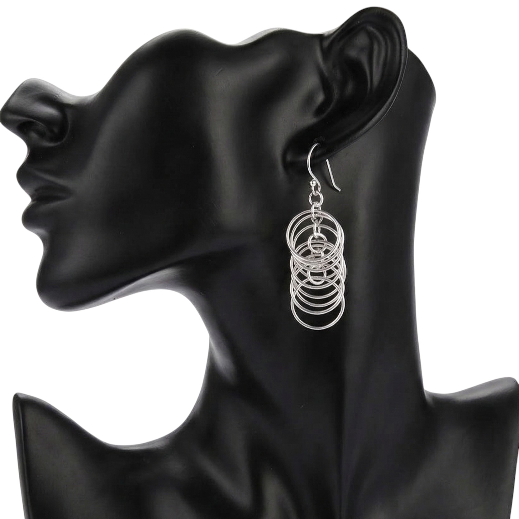 Pure 925 Sterling Silver Cascading Rings Dangle Earrings, Handcrafted Chain Link Design For Women,Girls