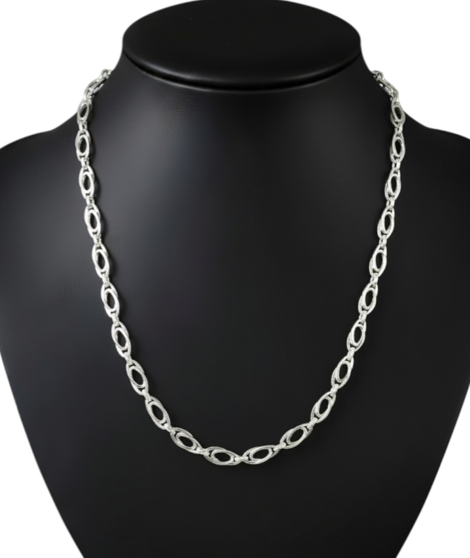 Pure 925 Sterling Silver Chain Necklace, Interlocking Link Design, Silver Chain For Unisex