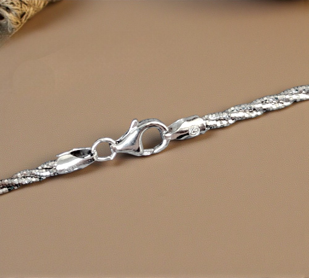 Pure 925 Sterling Silver Twist Necklace, Flexible Chain Design For Women,Girl