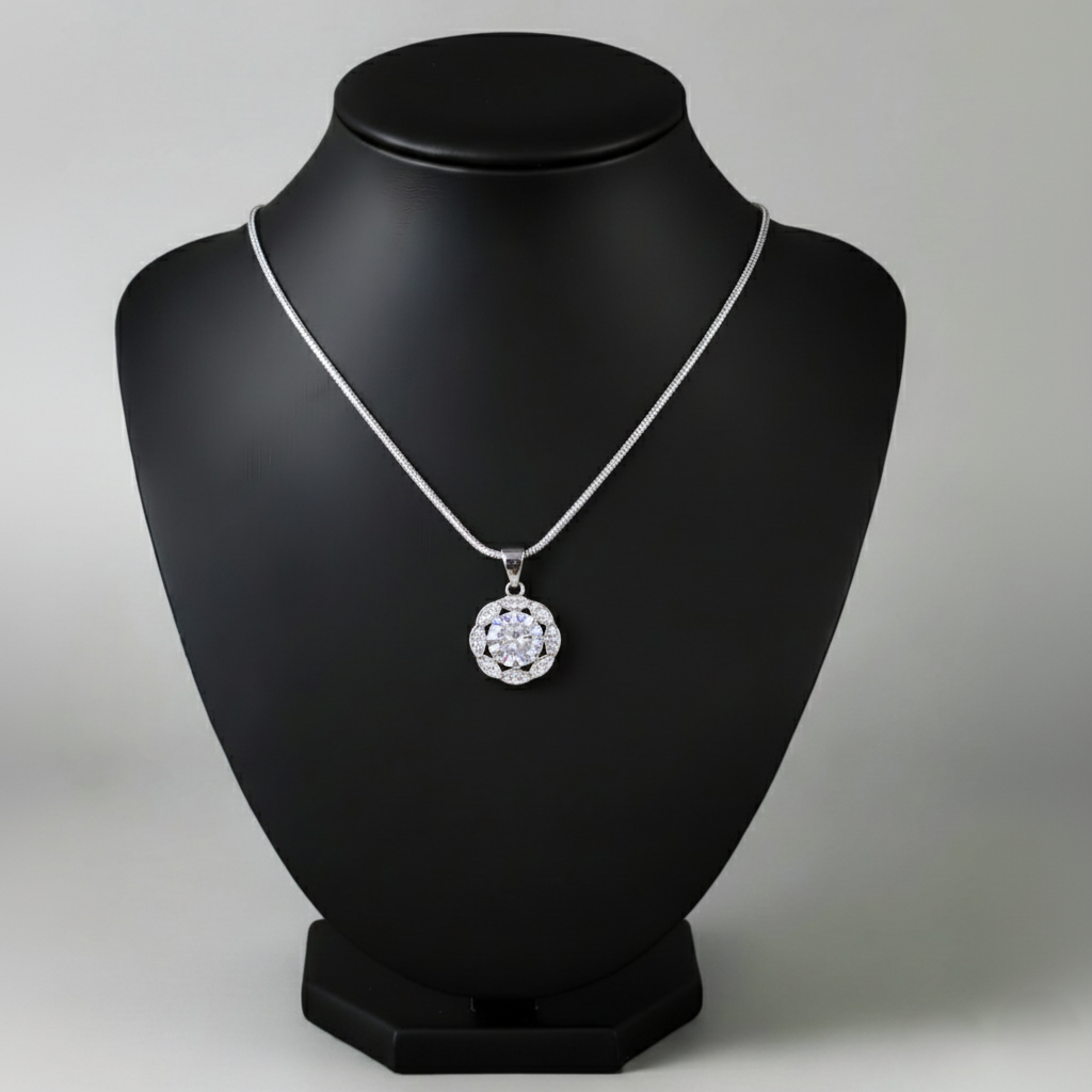 Pure 925 sterling silver Elegant Diamond Pendant Necklace with Crystal Stone, Sterling Silver Jewelry For Women,Girls